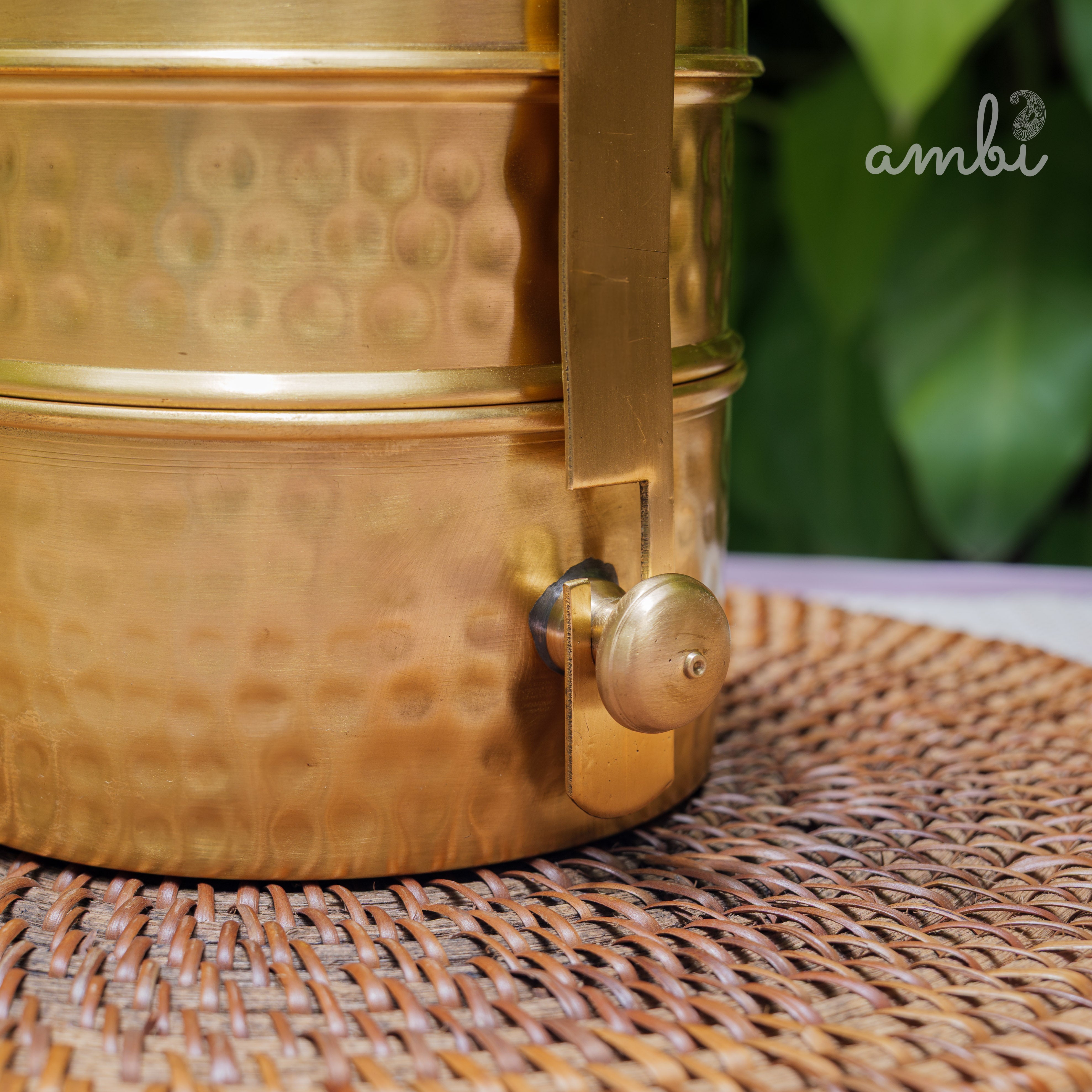 AMBI Pure Brass Hammered Two Tier Tiffin Box With Spoon