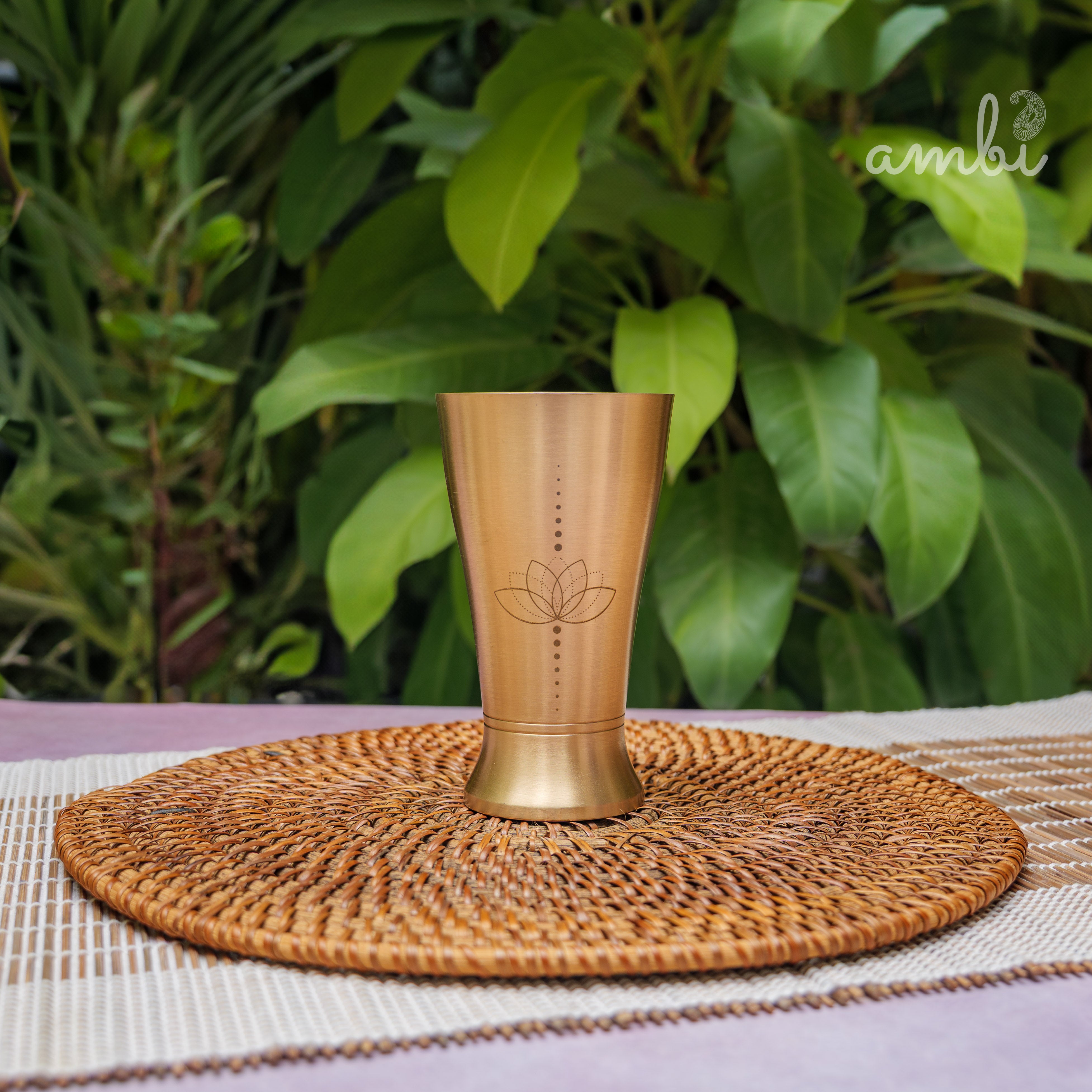 AMBI Royal 100% Pure Lead Free Kansa Glass 200 ml - Etched (Lotus)