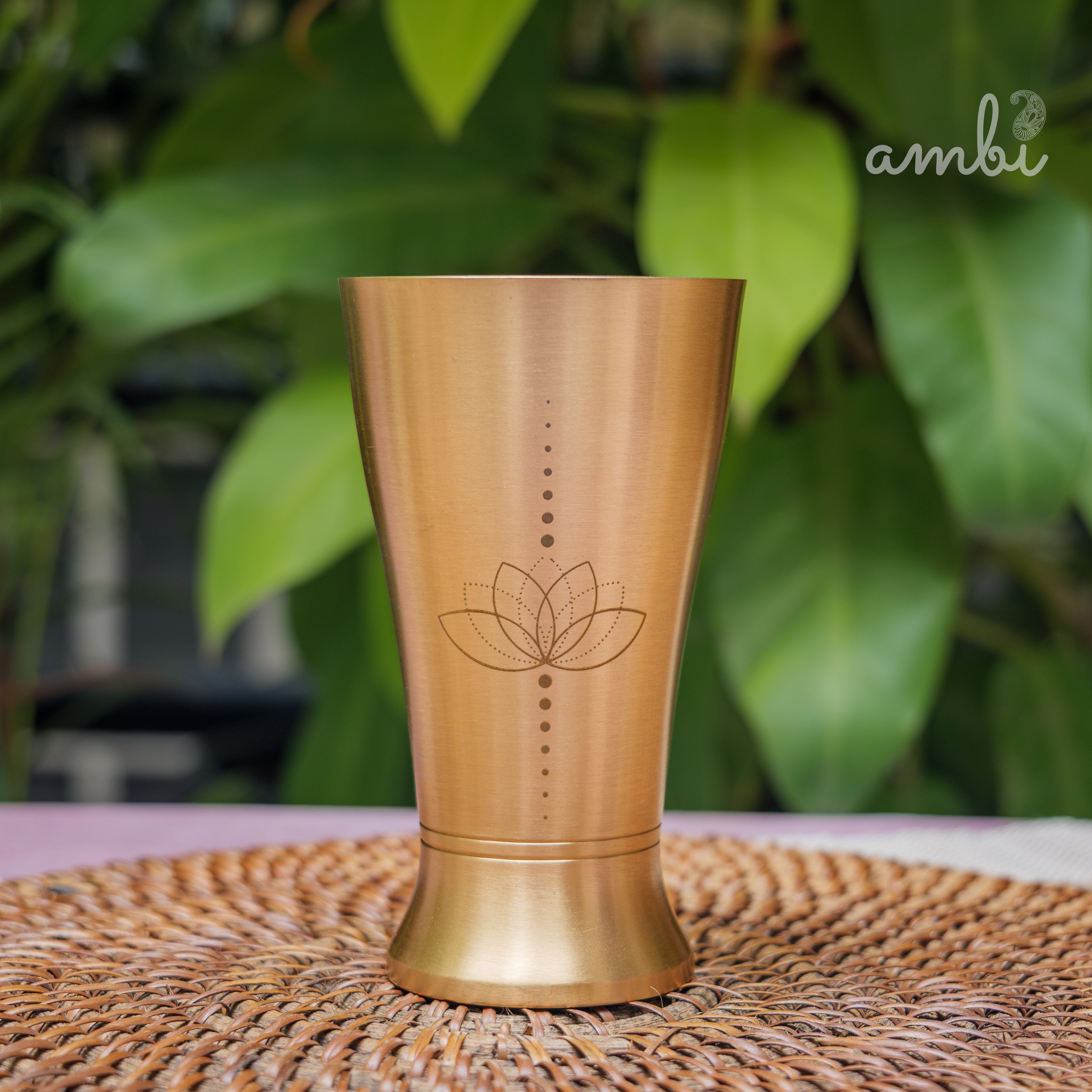 AMBI Royal 100% Pure Lead Free Kansa Glass 200 ml - Etched (Lotus)
