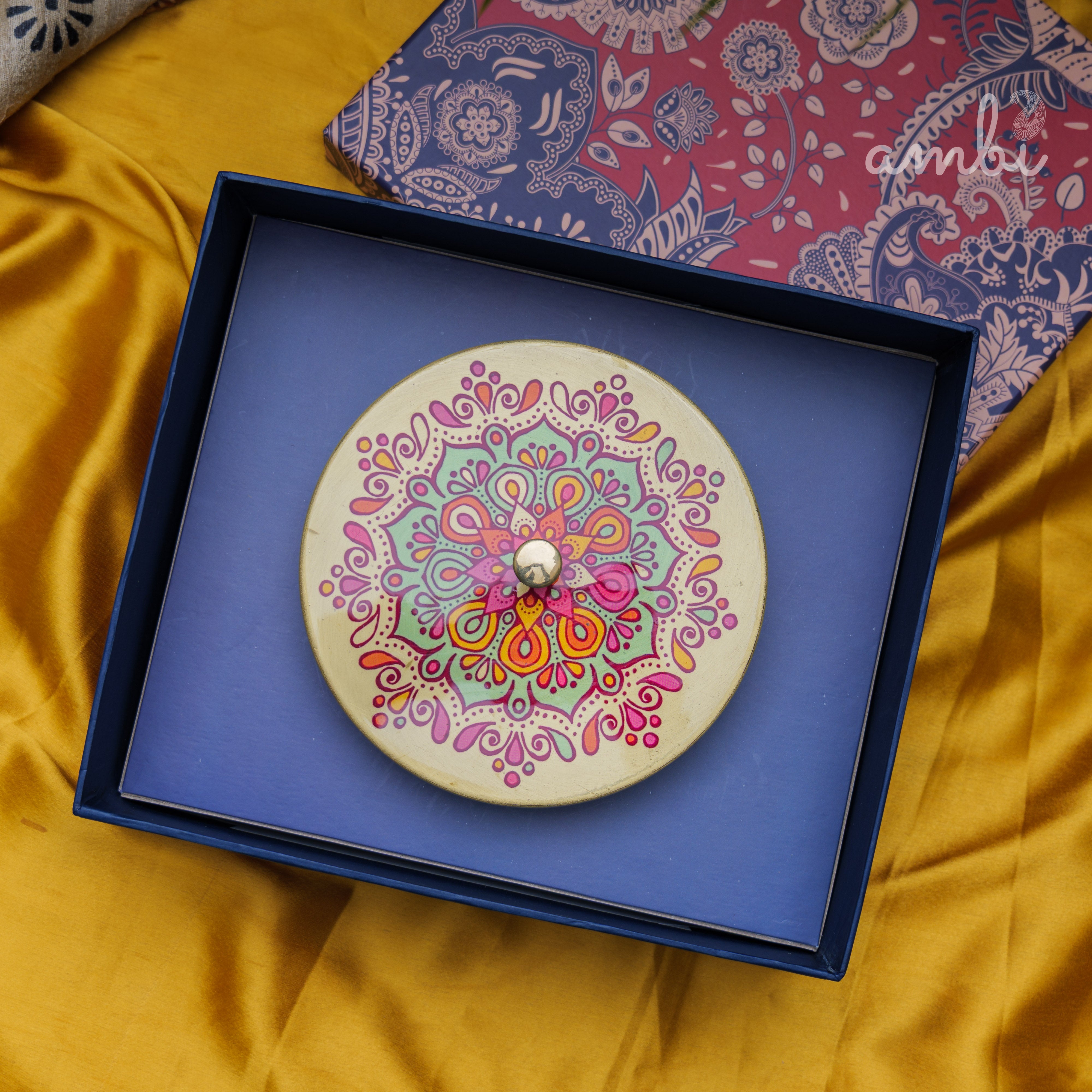 Ambi Gift of Sweetness : 1 Pure Brass Floral Hand-Painted Box