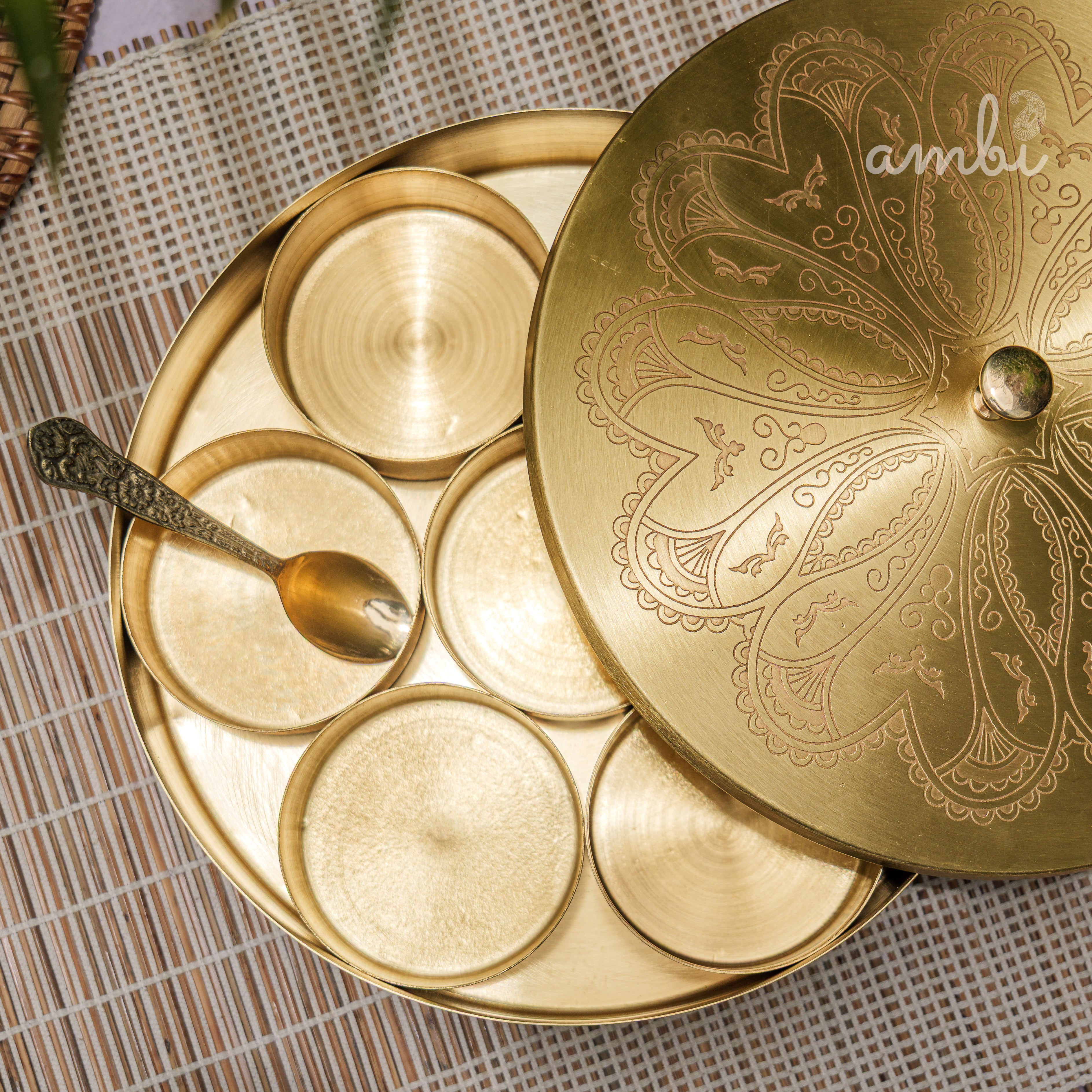 Ambi Pure Brass Finely Etched  Spice Chest Masala Daani - Heavy Make