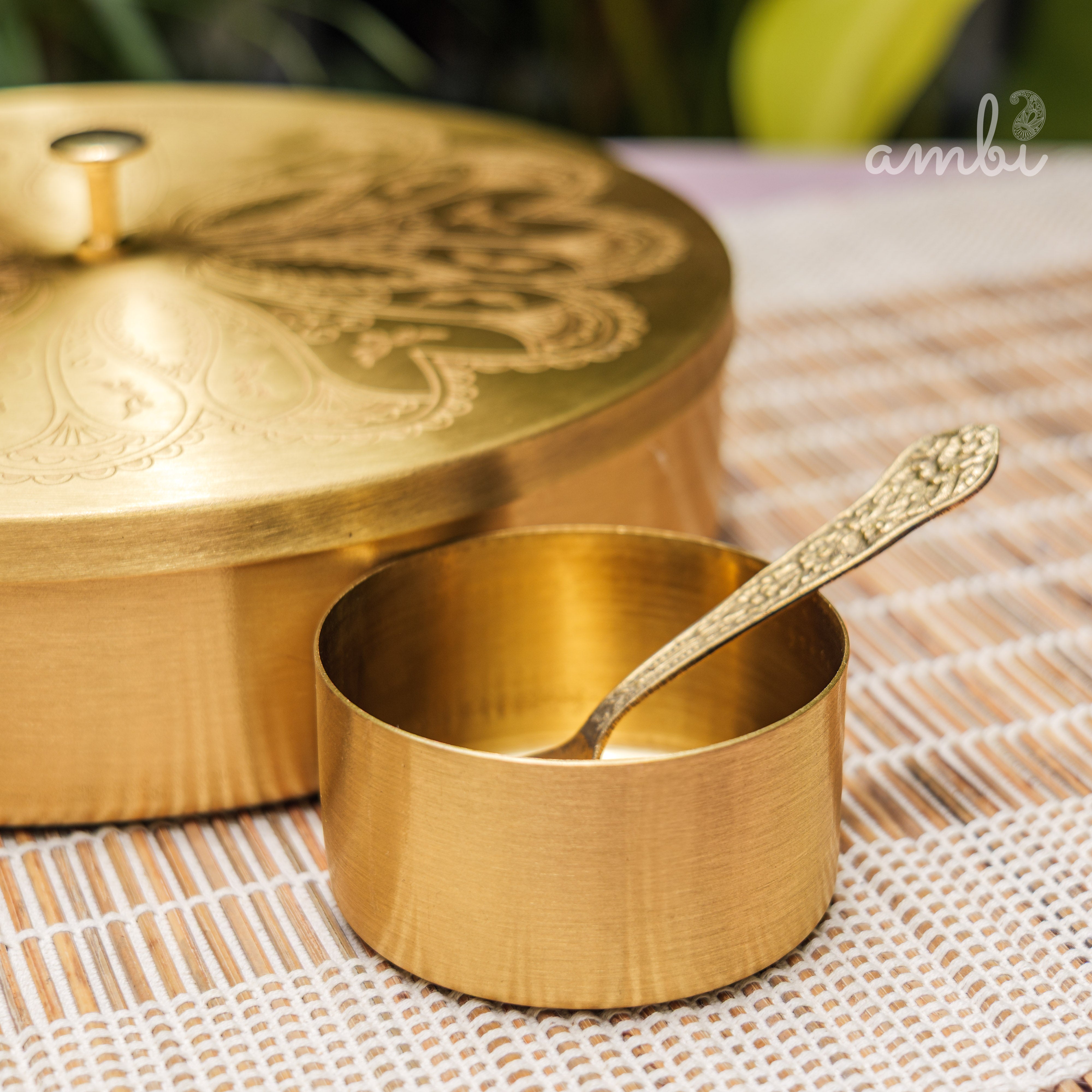 Ambi Pure Brass Finely Etched  Spice Chest Masala Daani - Heavy Make
