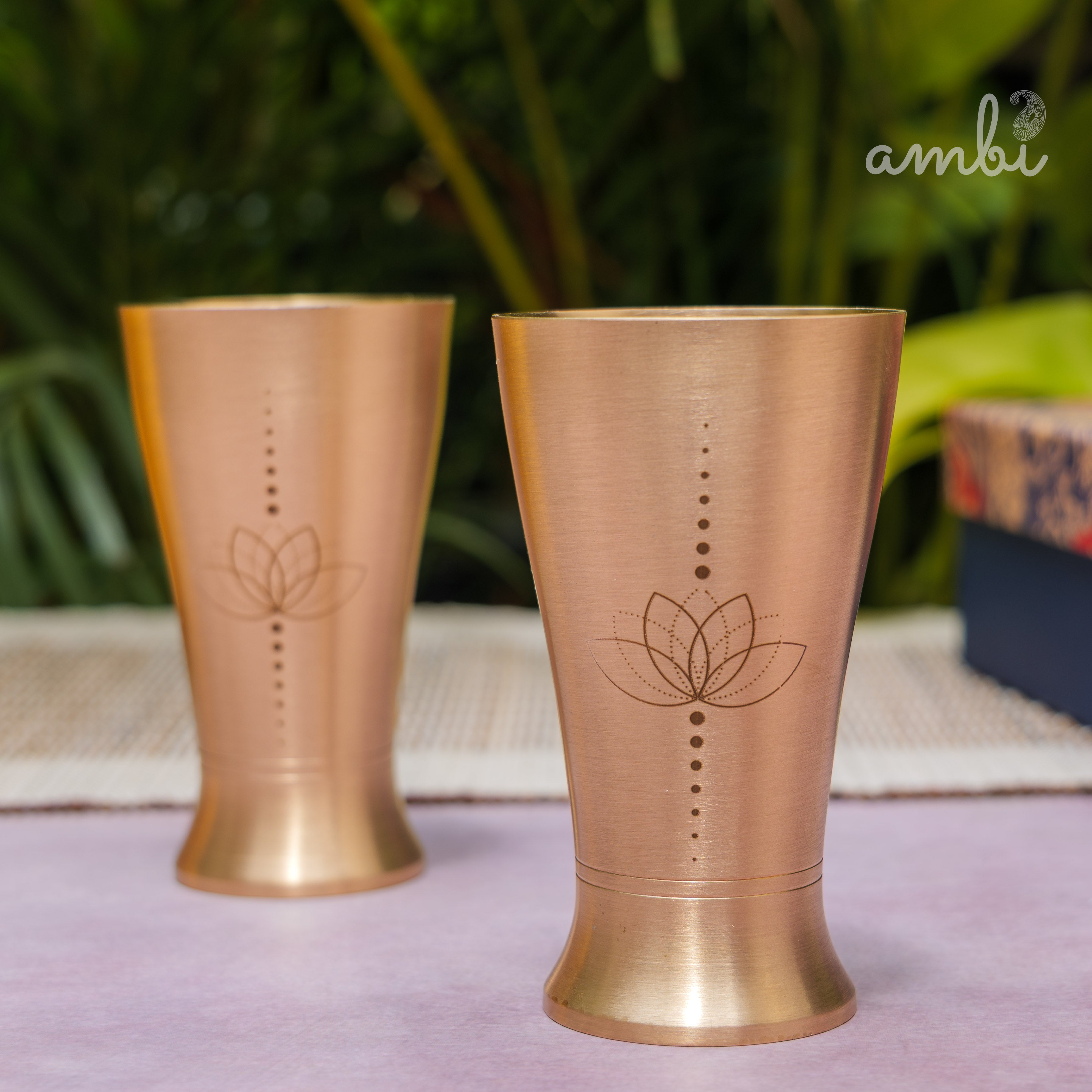 Ambi Gift Set – 2 Lead-Free, 100% Pure Kansa Etched Glasses – Zen Lotus