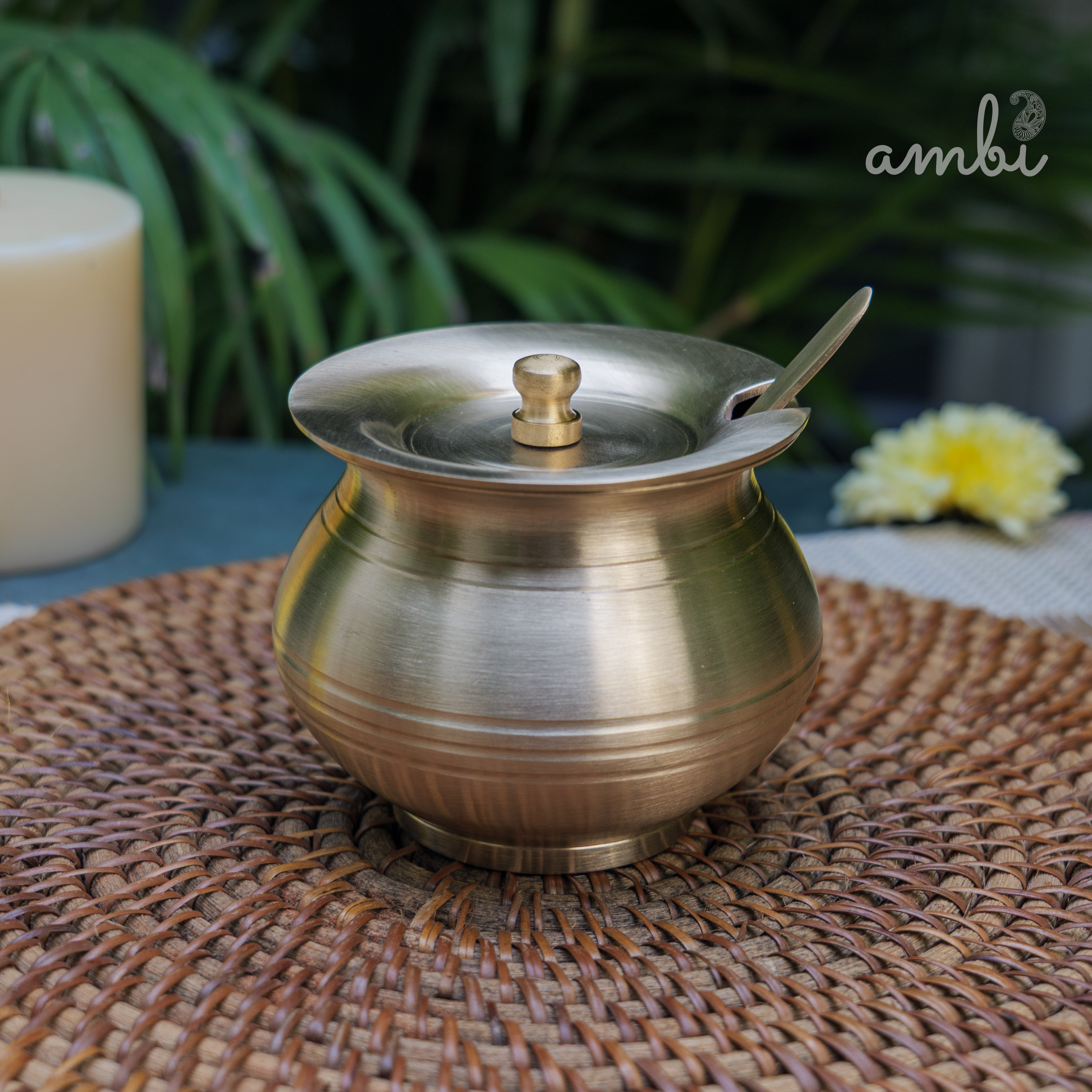 100% Pure Kansa Ghee Pot (Matte) With Spoon - 350 ML