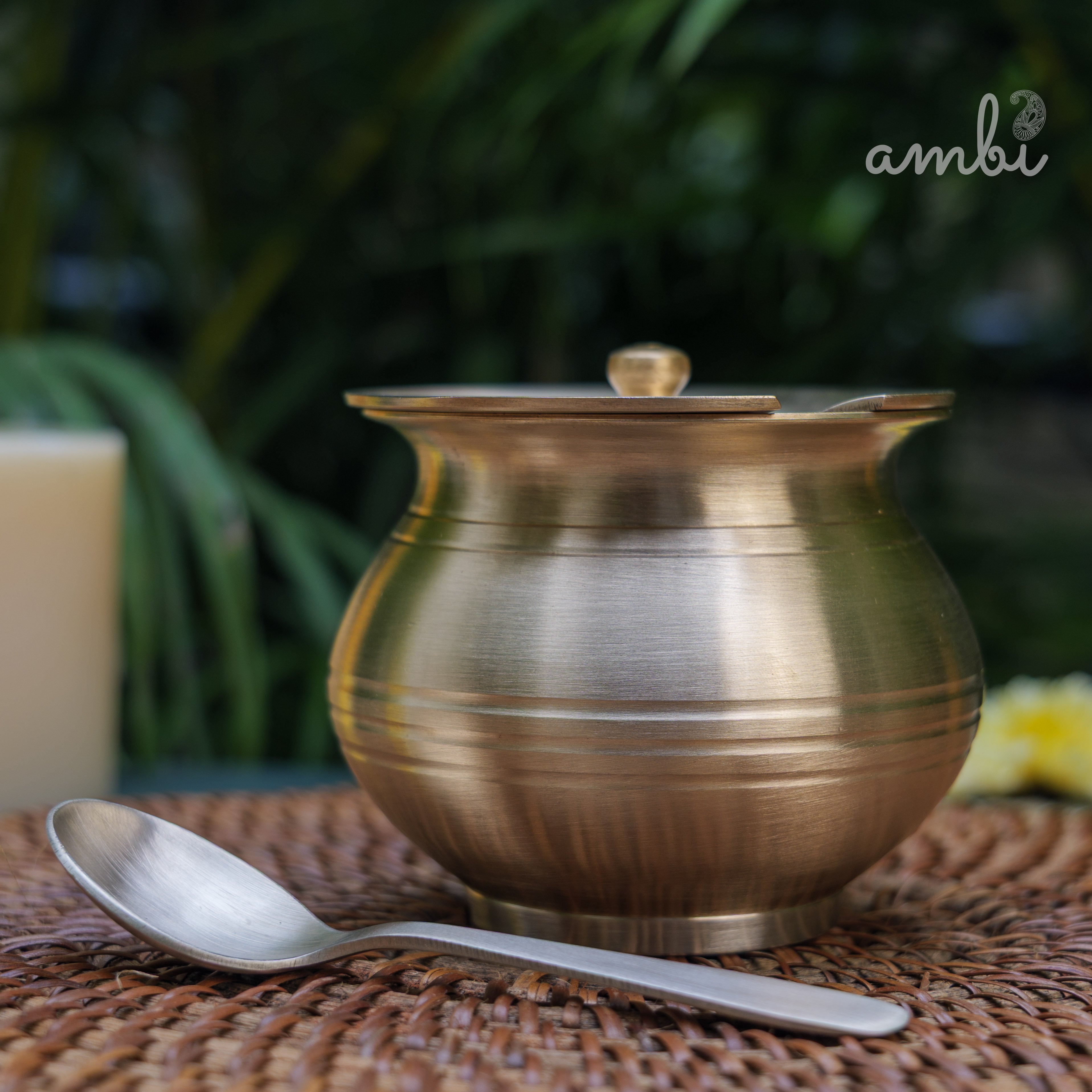 100% Pure Kansa Ghee Pot (Matte) With Spoon - 350 ML