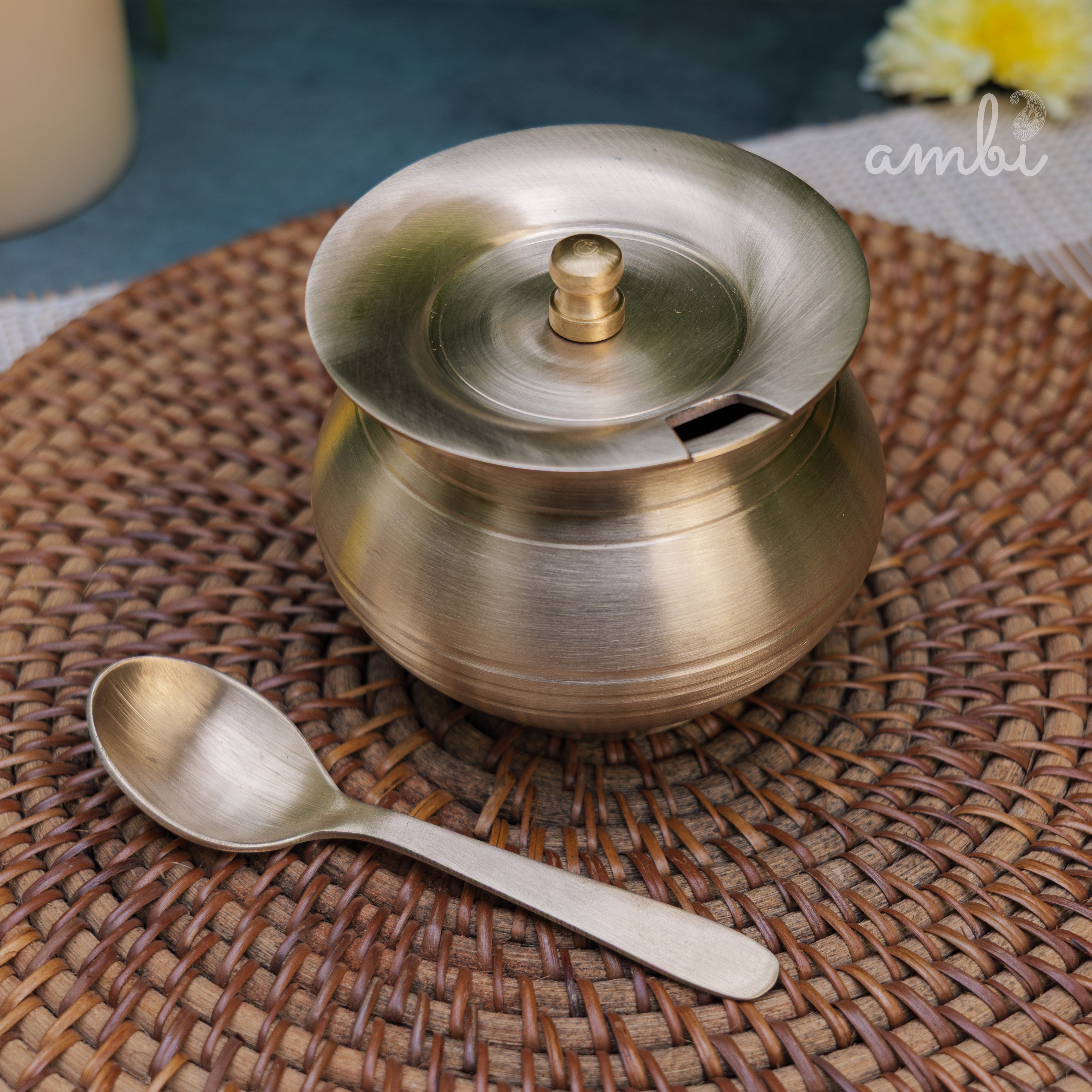 100% Pure Kansa Ghee Pot (Matte) With Spoon - 350 ML