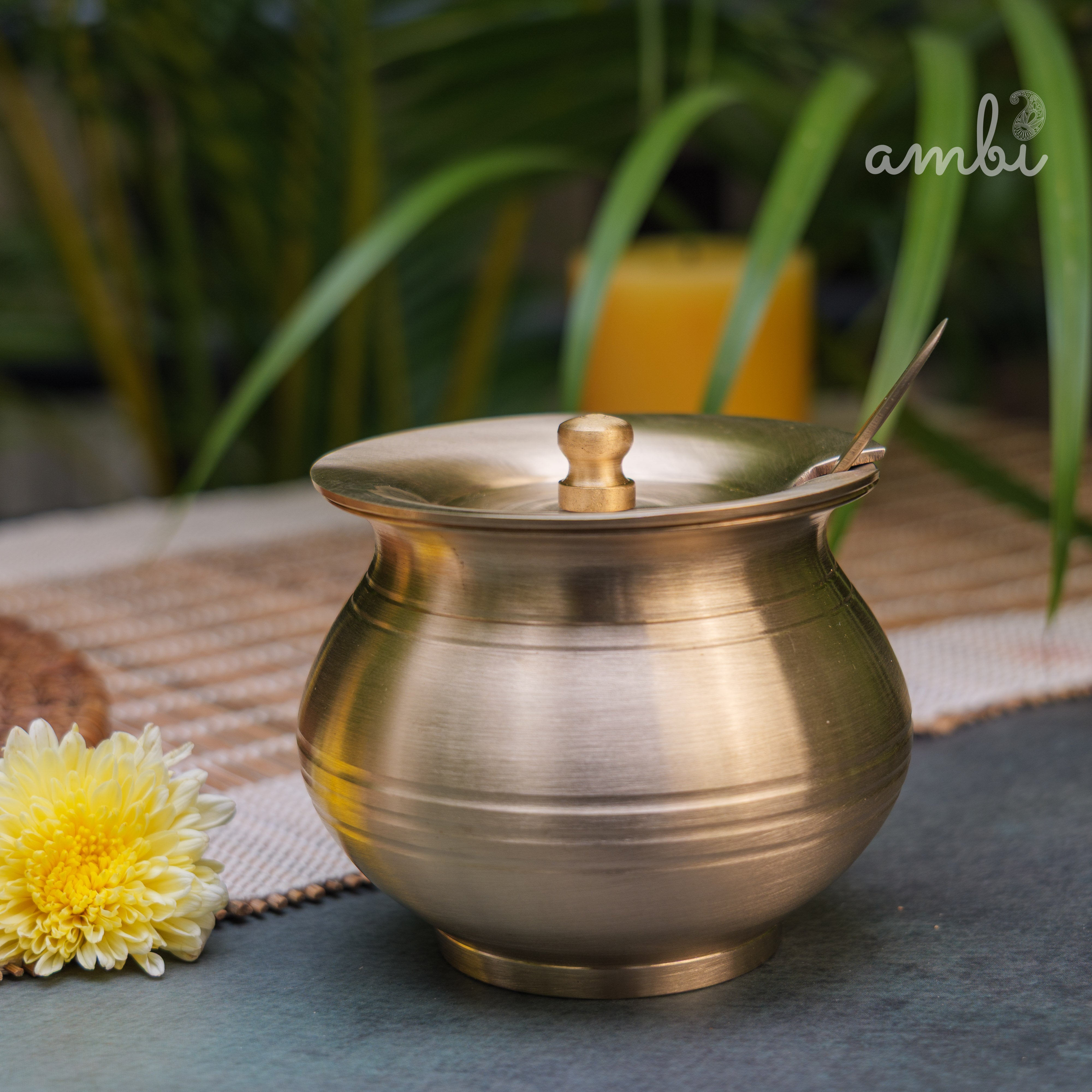 100% Pure Kansa Ghee Pot (Matte) With Spoon - 350 ML