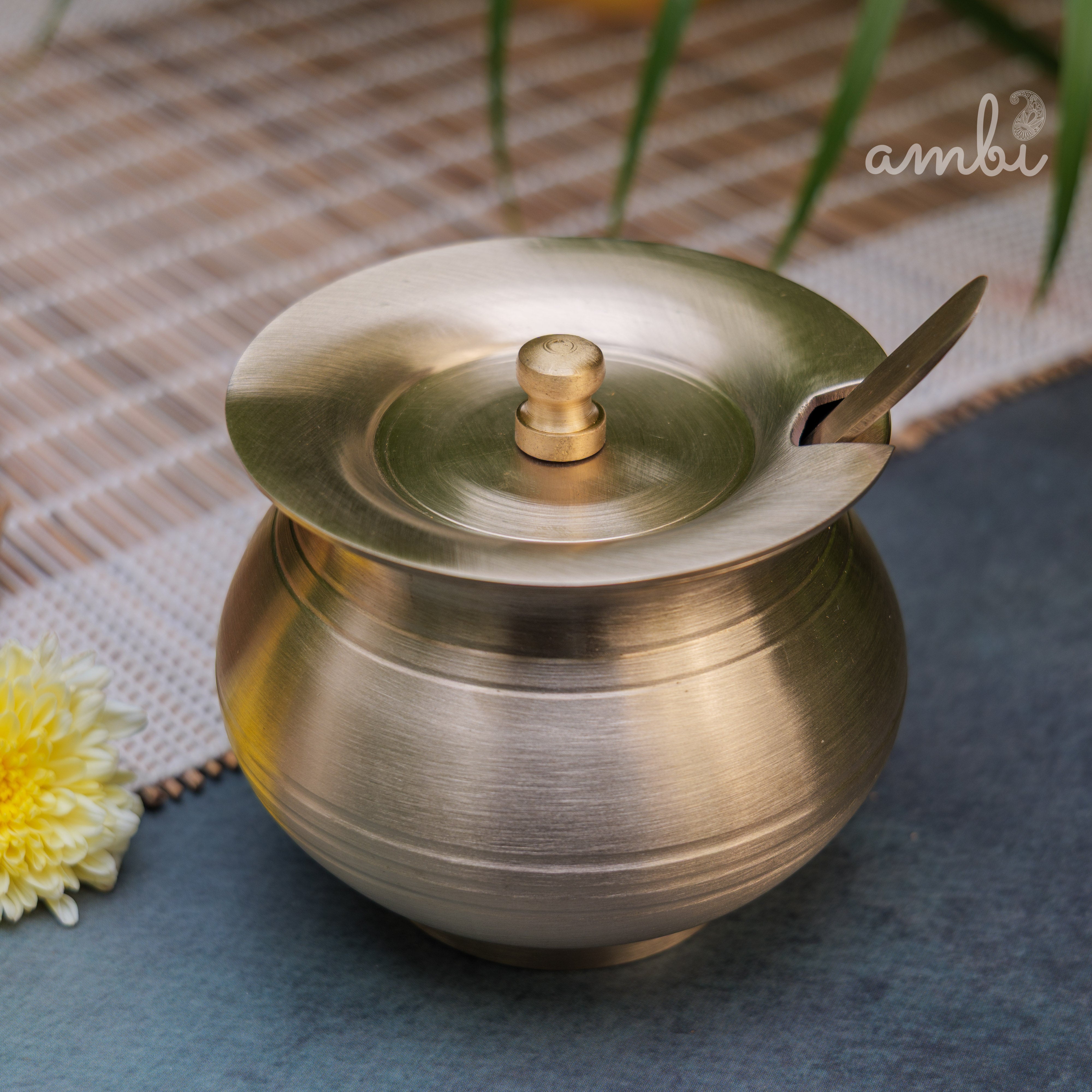 100% Pure Kansa Ghee Pot (Matte) With Spoon - 350 ML