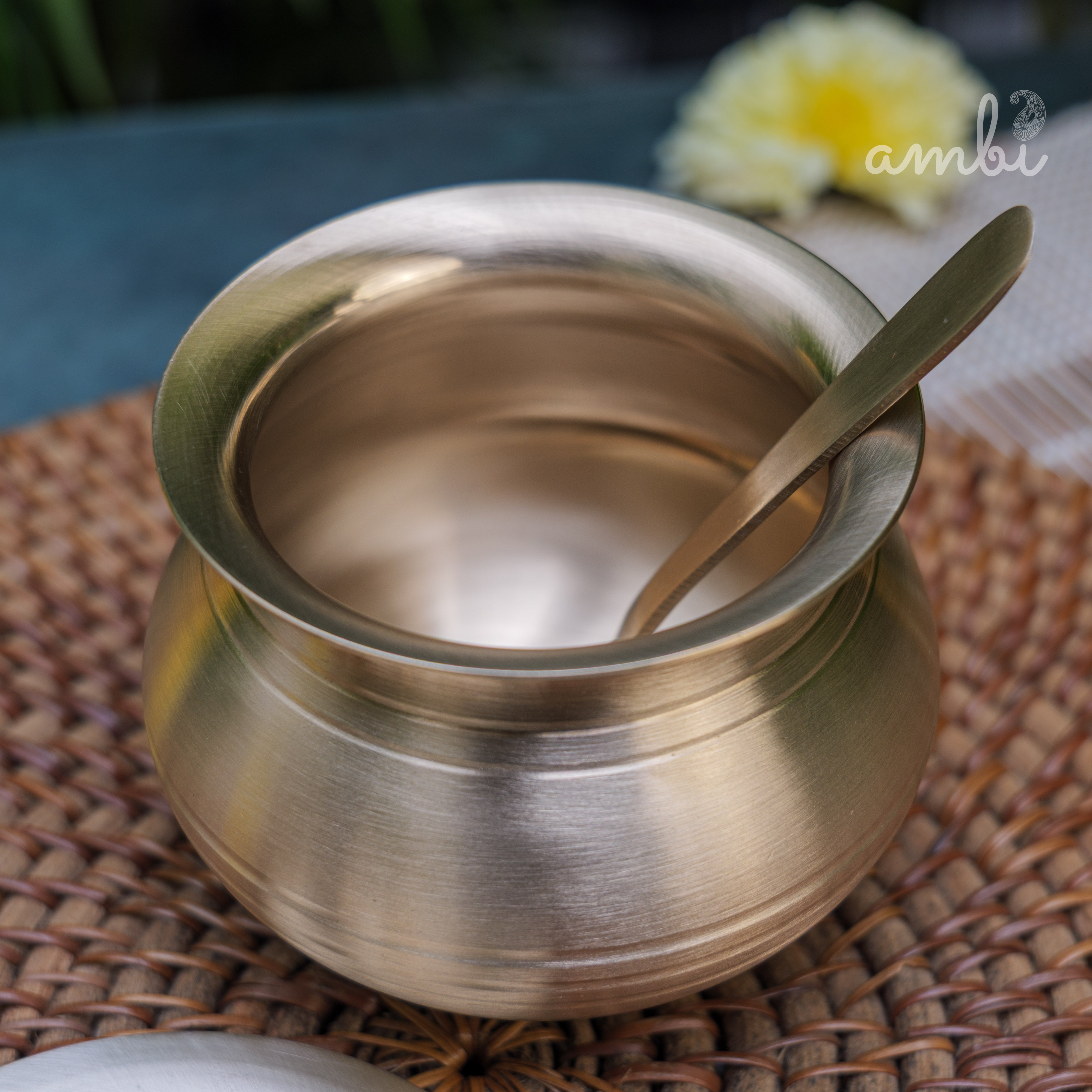 100% Pure Kansa Ghee Pot (Matte) With Spoon - 350 ML