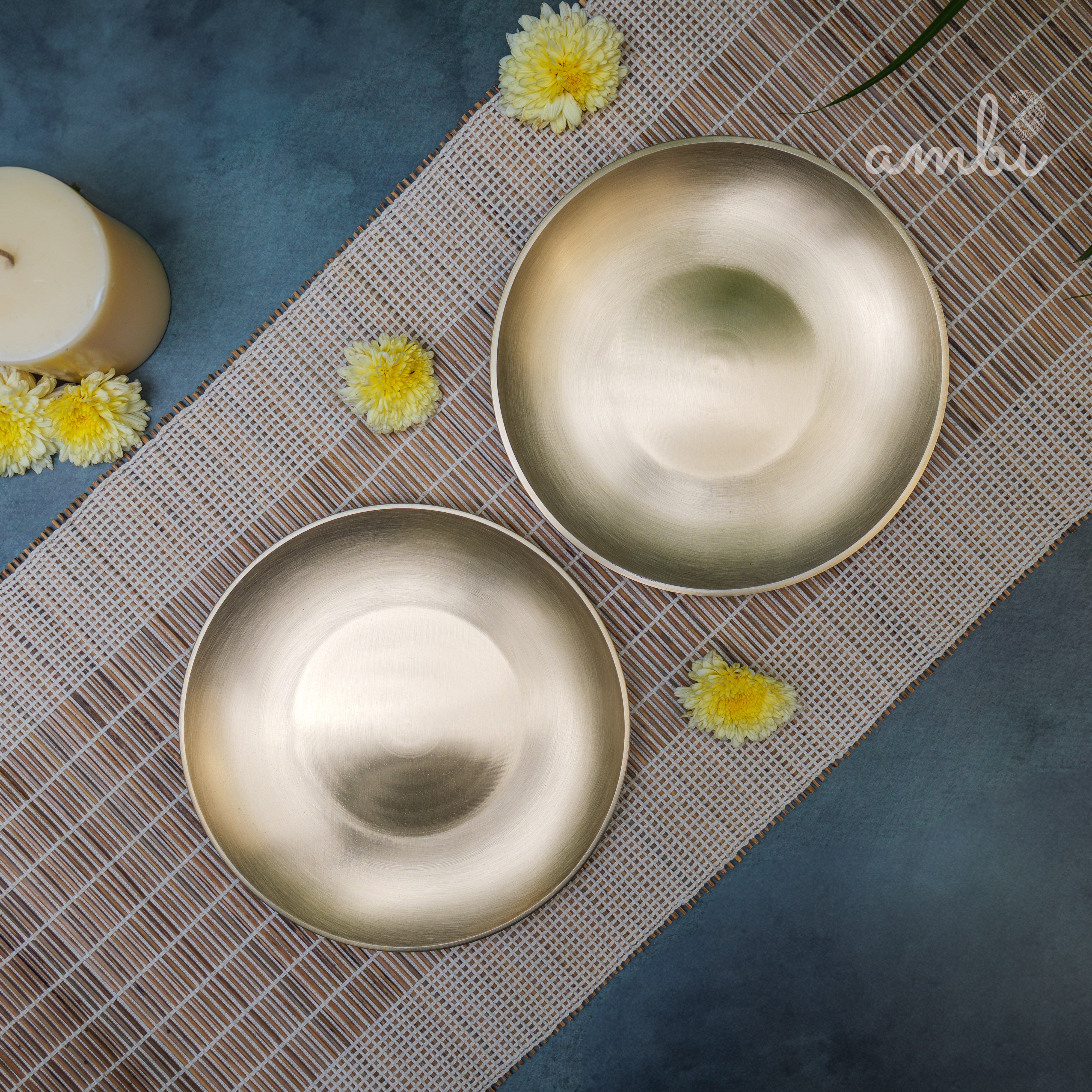 AMBI 100% Pure Lead Free Kansa Quarter Plate Handcrafted, Durable, Elegant Plate - Set of 2