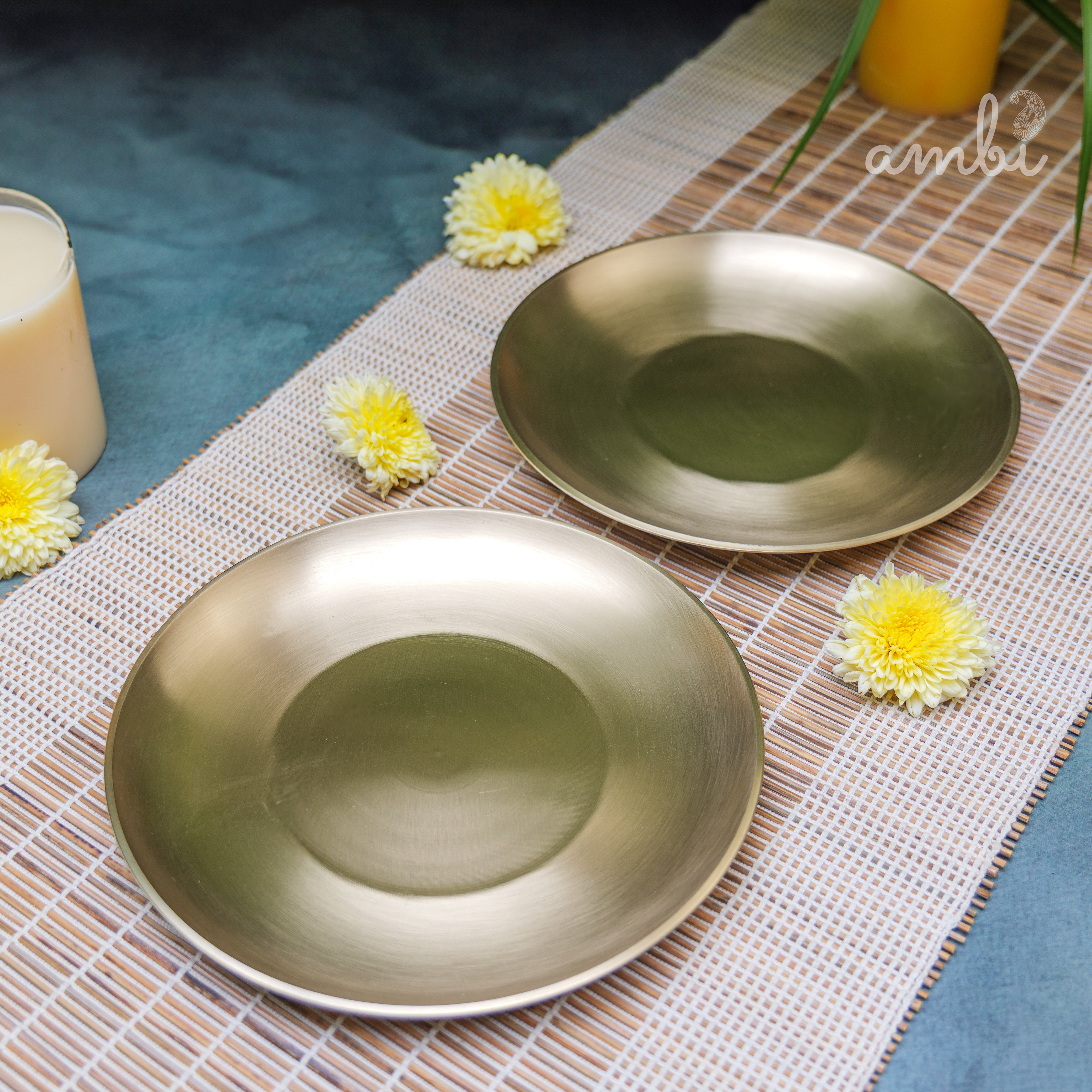 AMBI 100% Pure Lead Free Kansa Quarter Plate Handcrafted, Durable, Elegant Plate - Set of 2