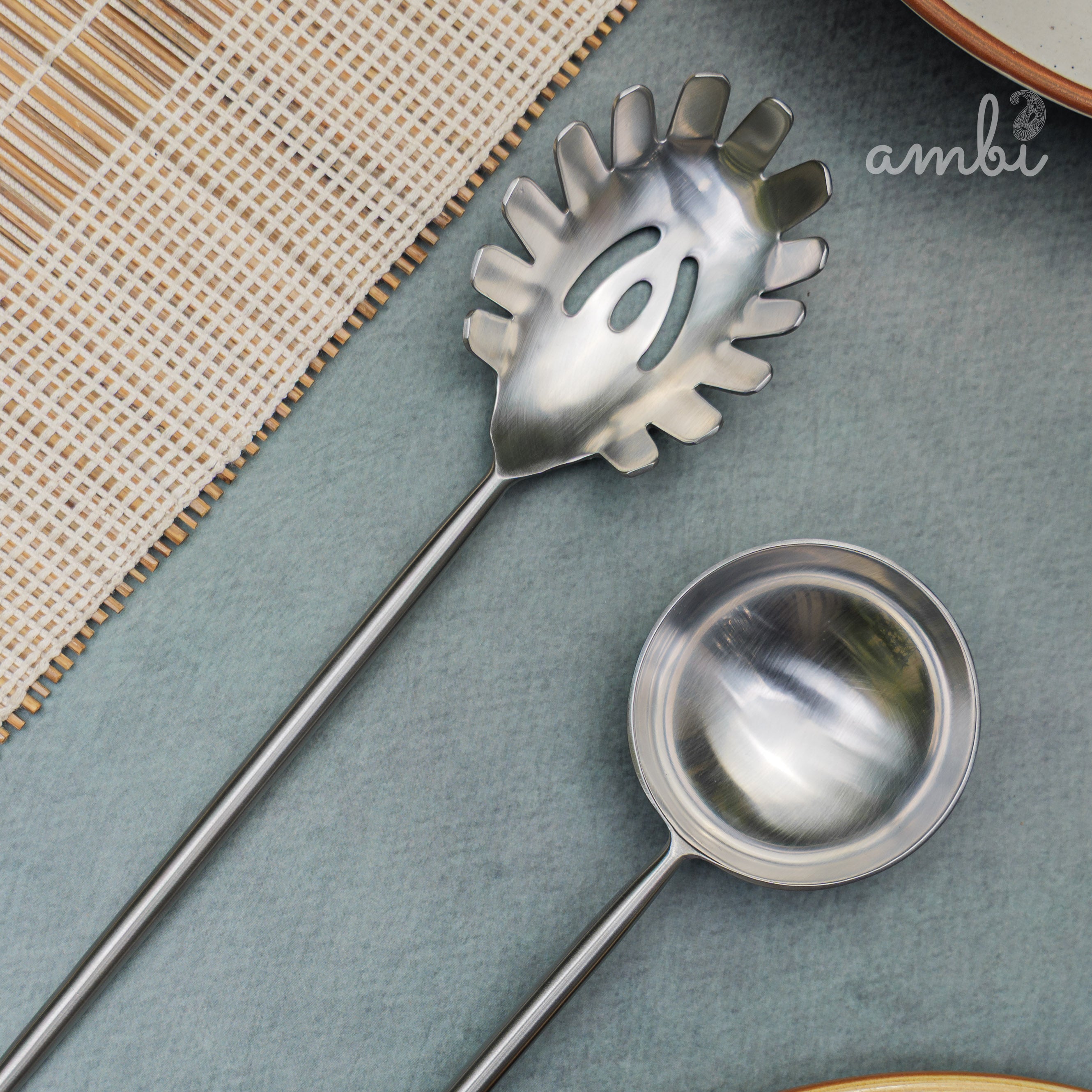 Pair of Exquisite Steel Ladle & Spaghetti Serving Spoon Set