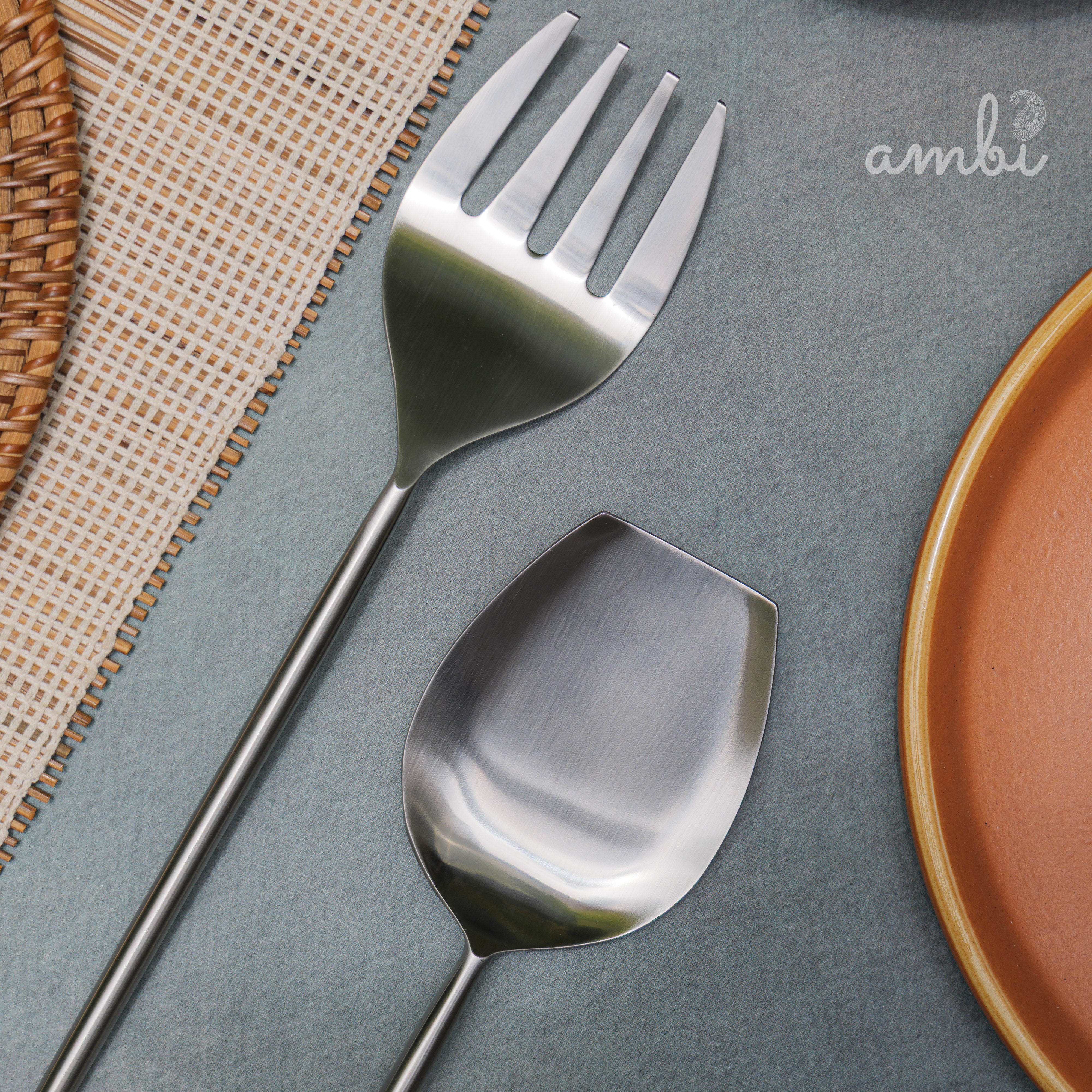 Ambi Virgin Steel Salad Server - Set of 2