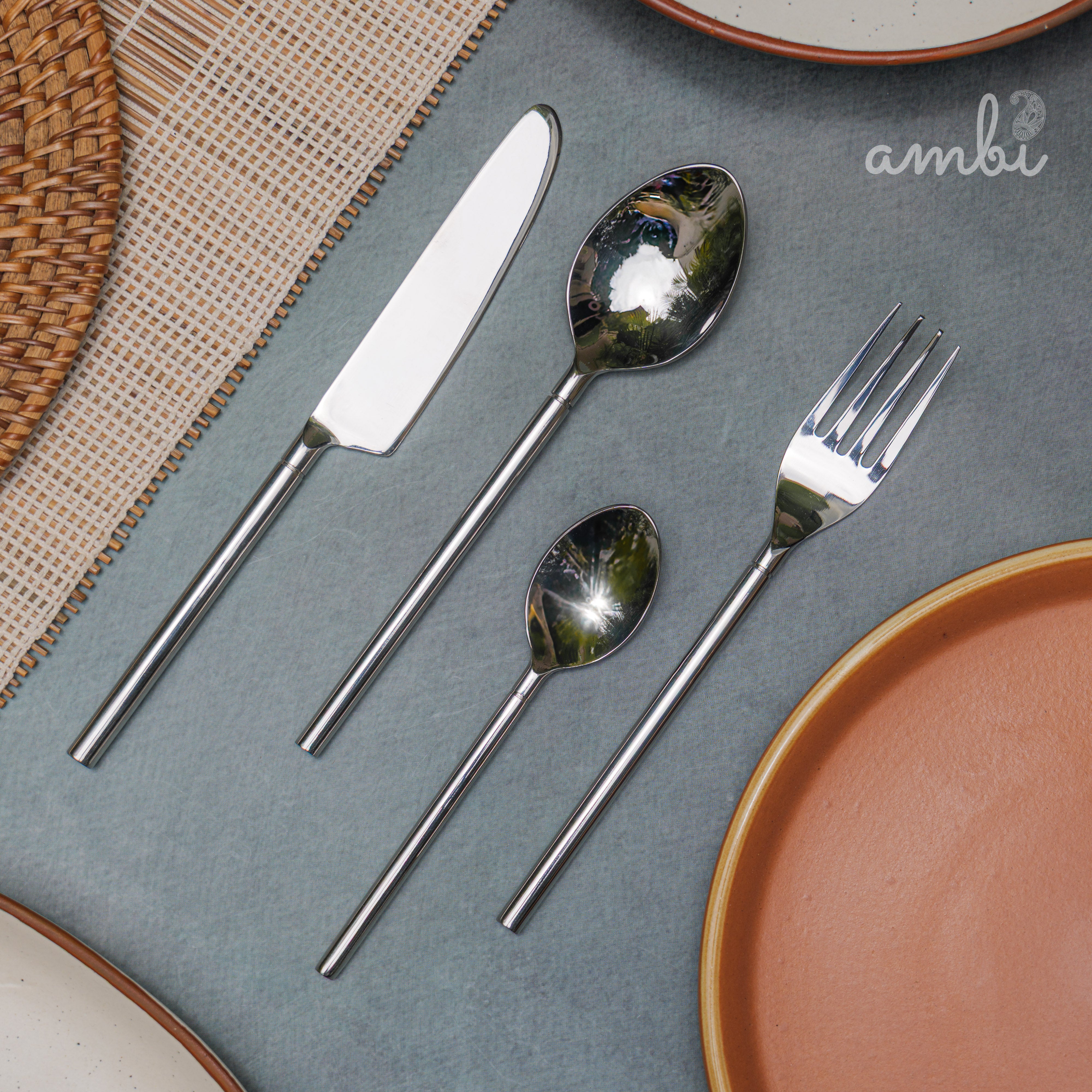 Handcrafted Heavy Steel Silver Cutlery Set of 4