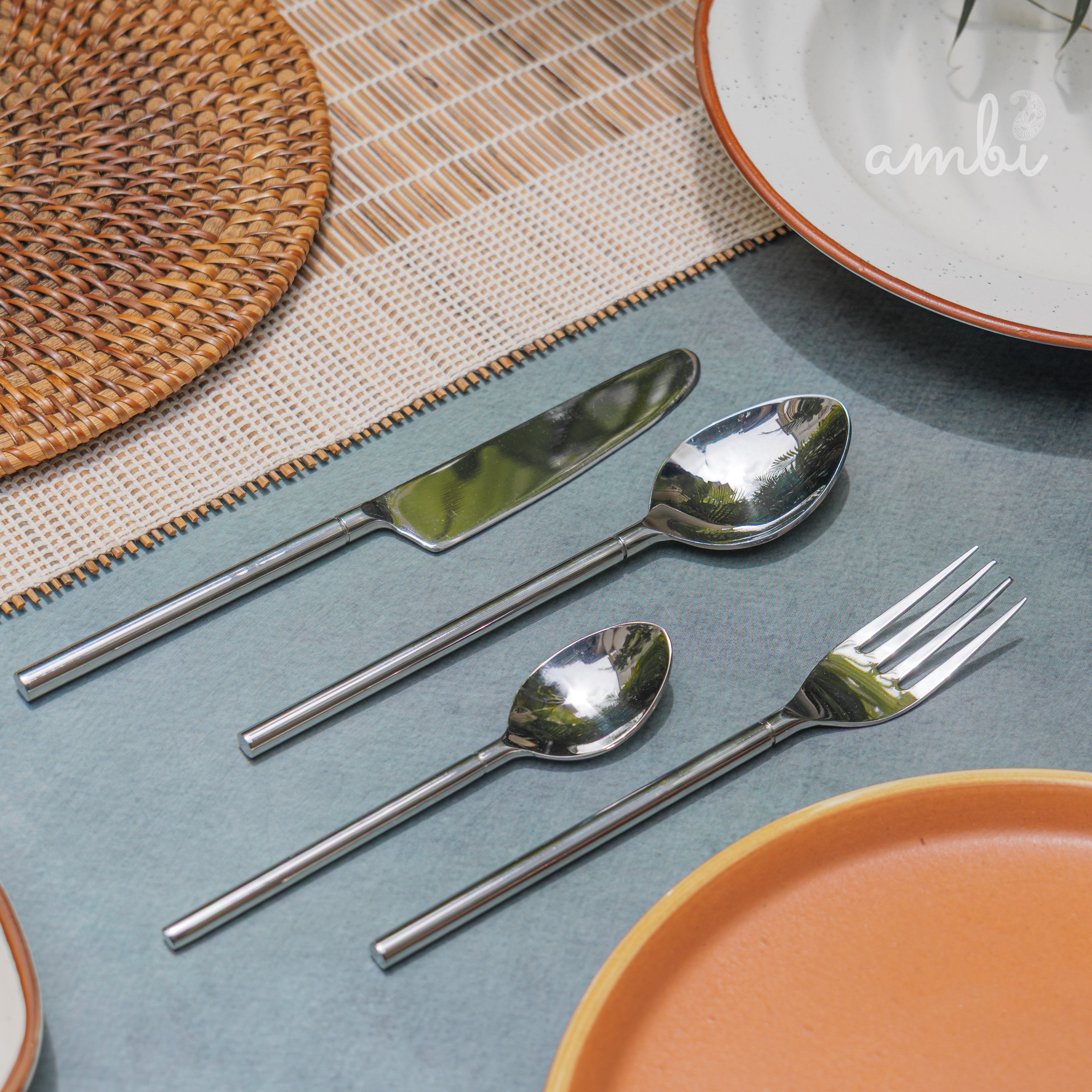 Handcrafted Heavy Steel Silver Cutlery Set of 4