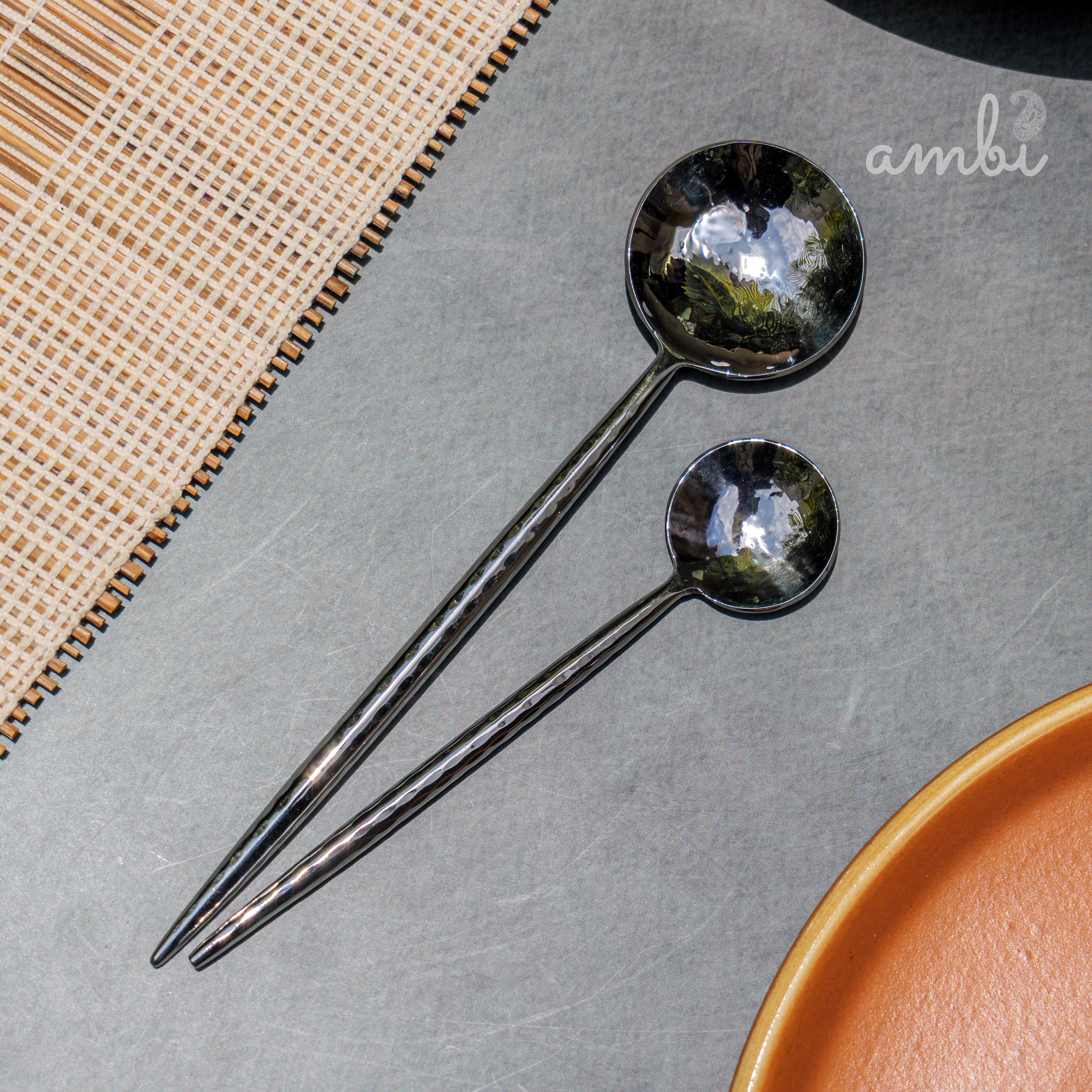 Handcrafted Heavy Steel Silver Cutlery Set of 4 Hammered