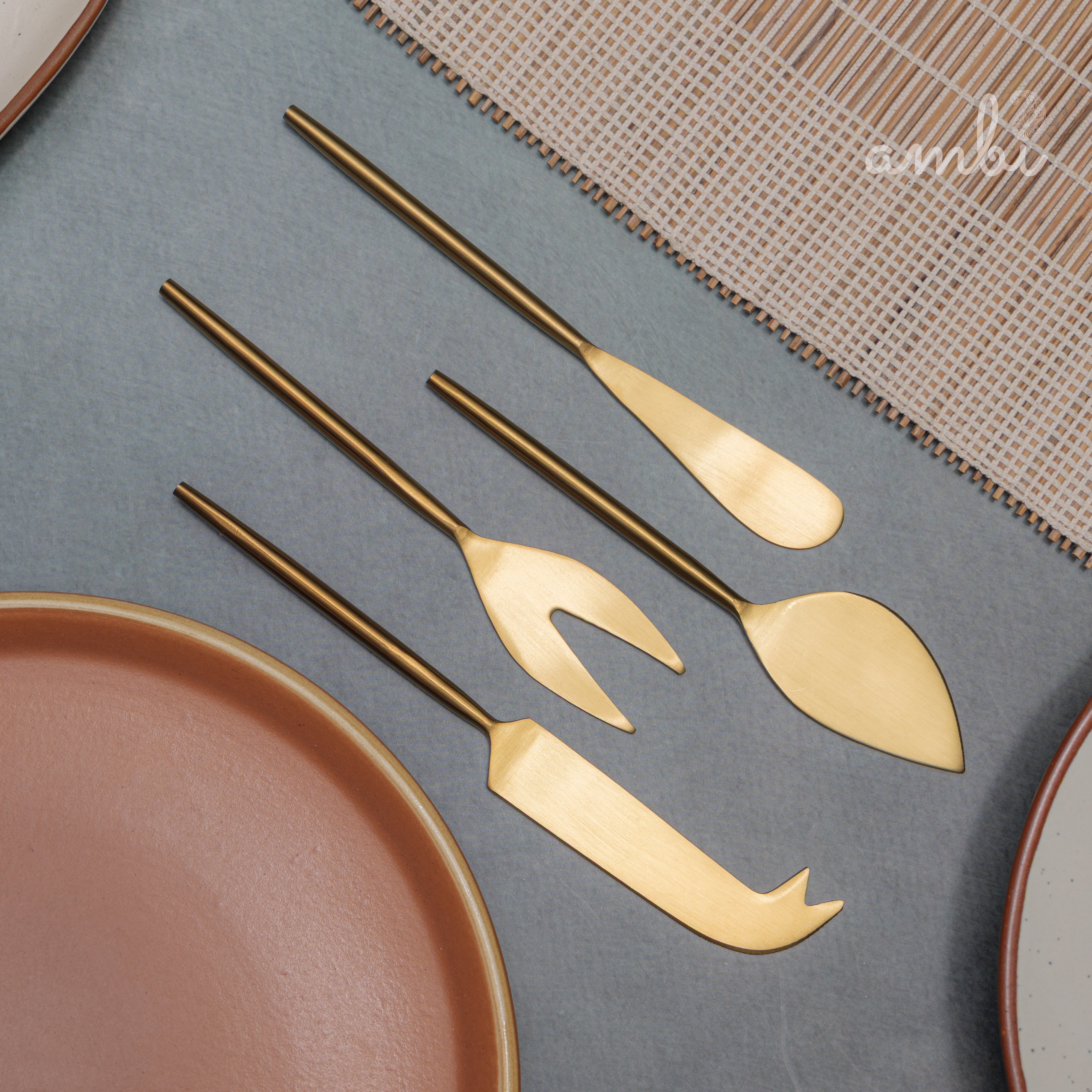 Exquisite Brass Cheese Knives Cutlery Set of 4