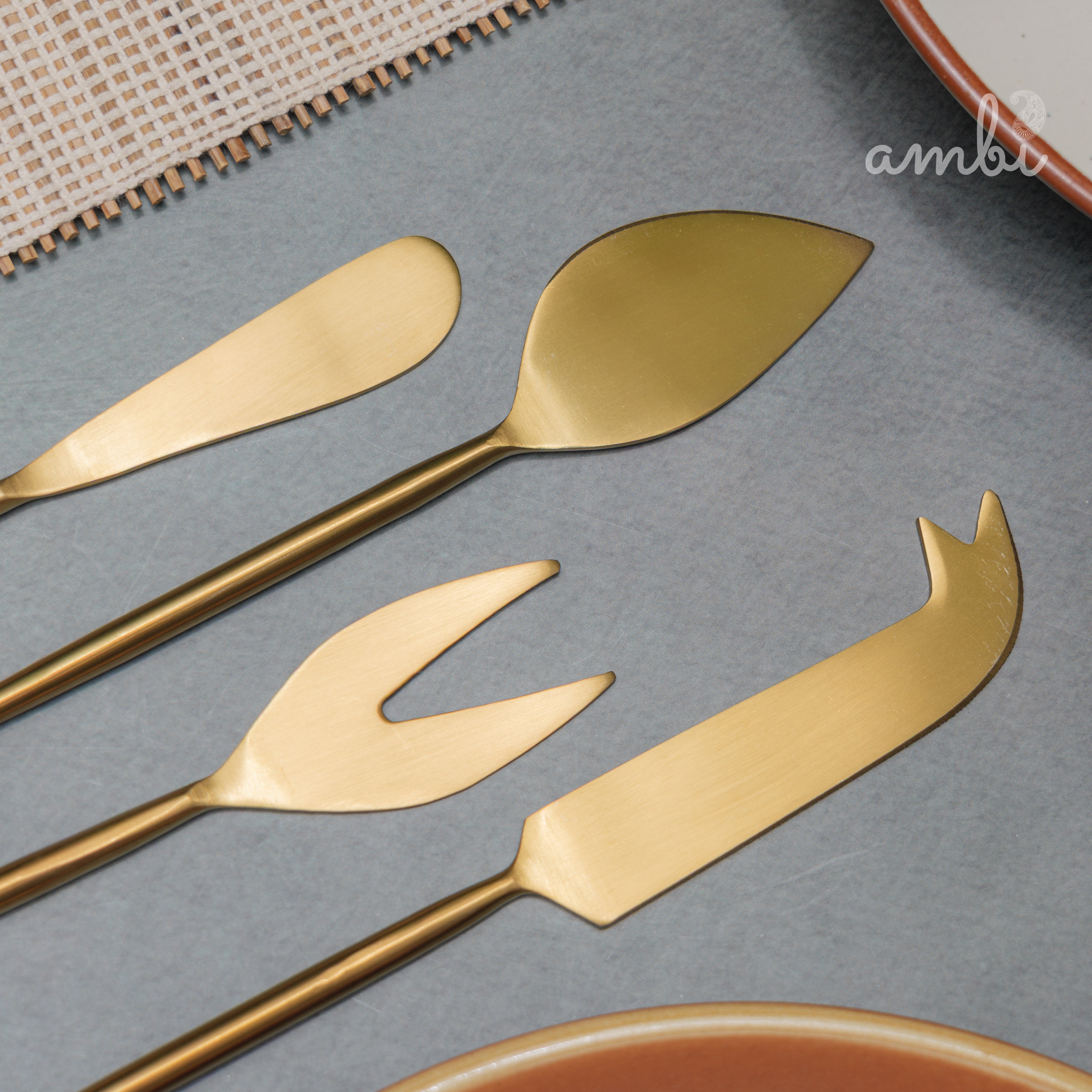 Exquisite Brass Cheese Knives Cutlery Set of 4