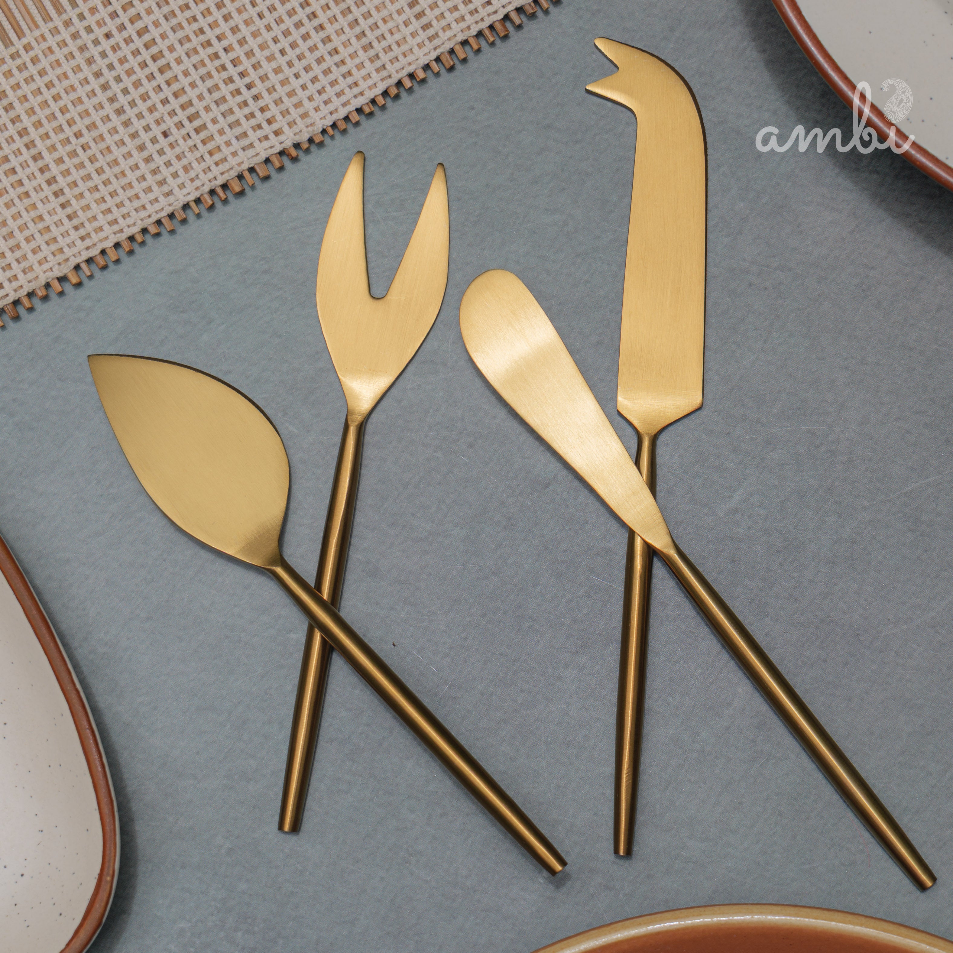 Exquisite Brass Cheese Knives Cutlery Set of 4