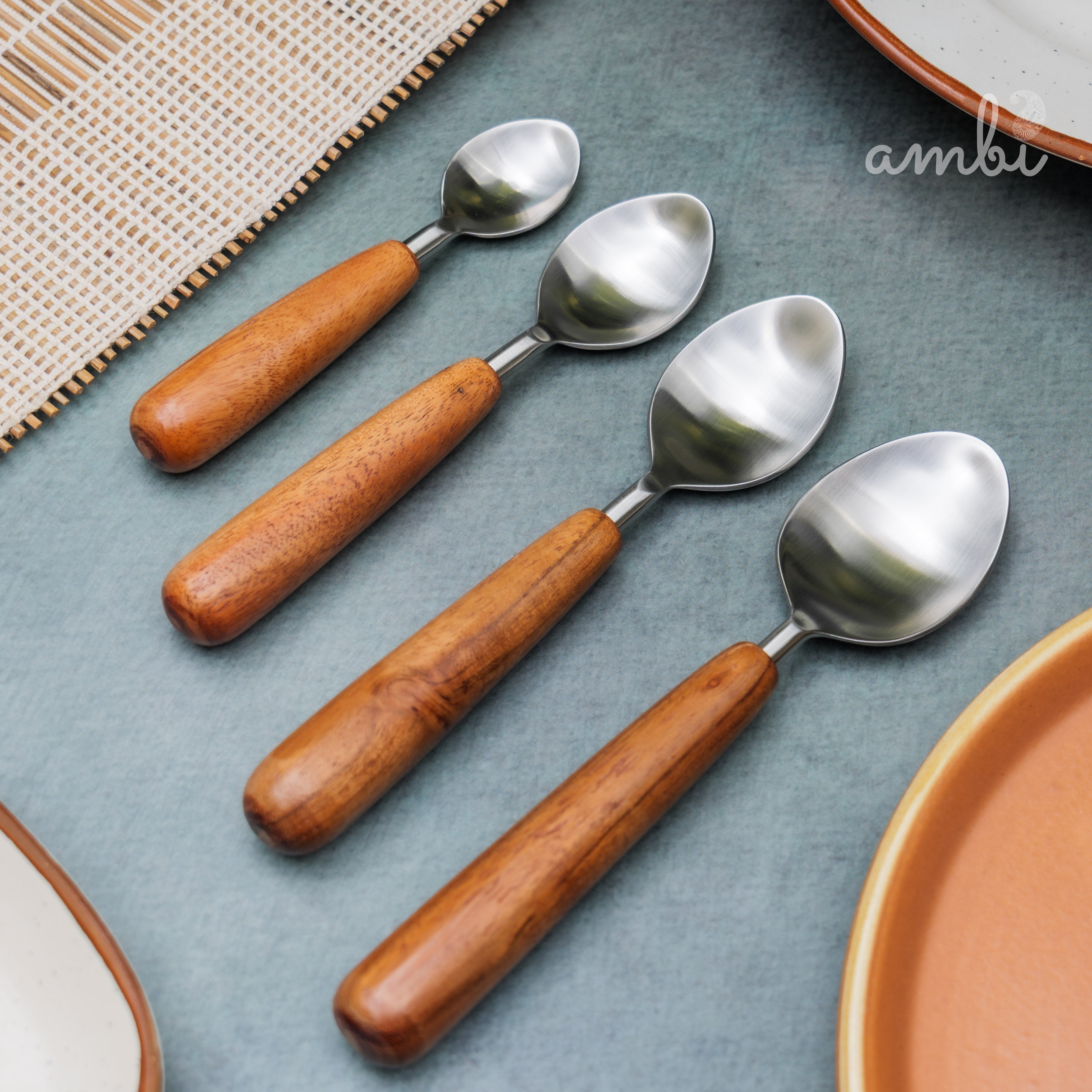 Handcrafted Steel Silver Cutlery Set of 8 with Wooden Handle