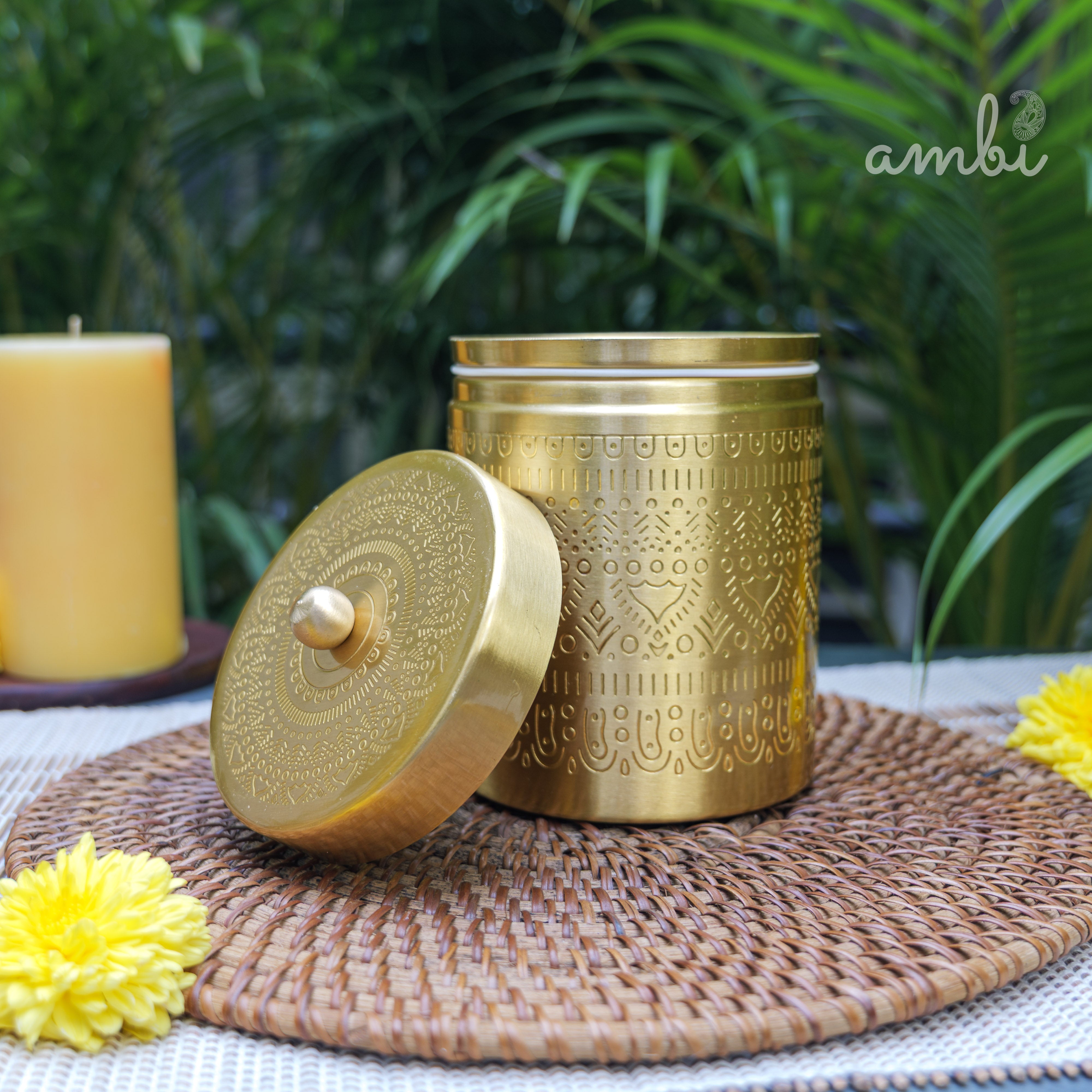Ambi Pure Brass Elegant Etched Large Storage Box 5 inch