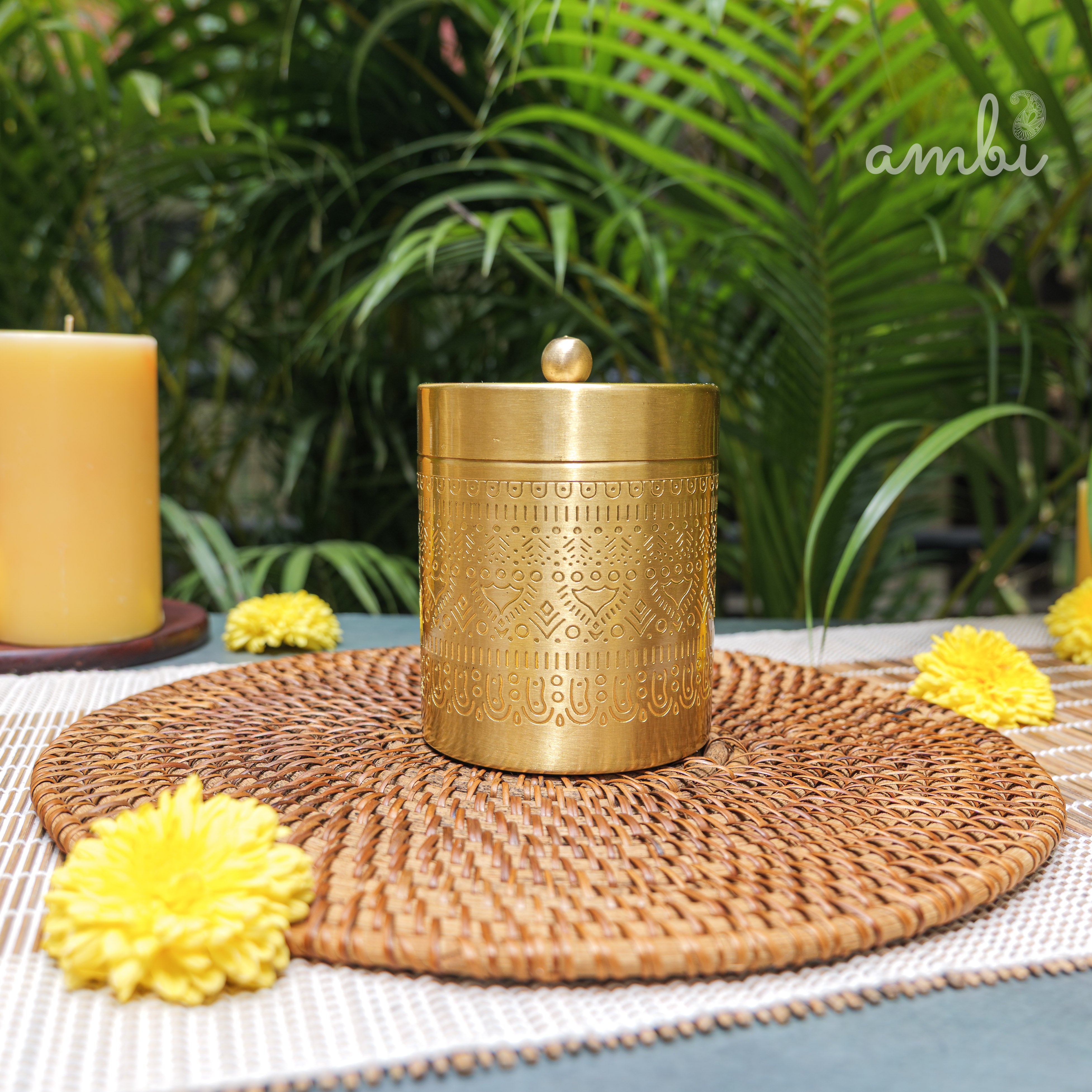 Ambi Pure Brass Elegant Etched Medium Storage Box