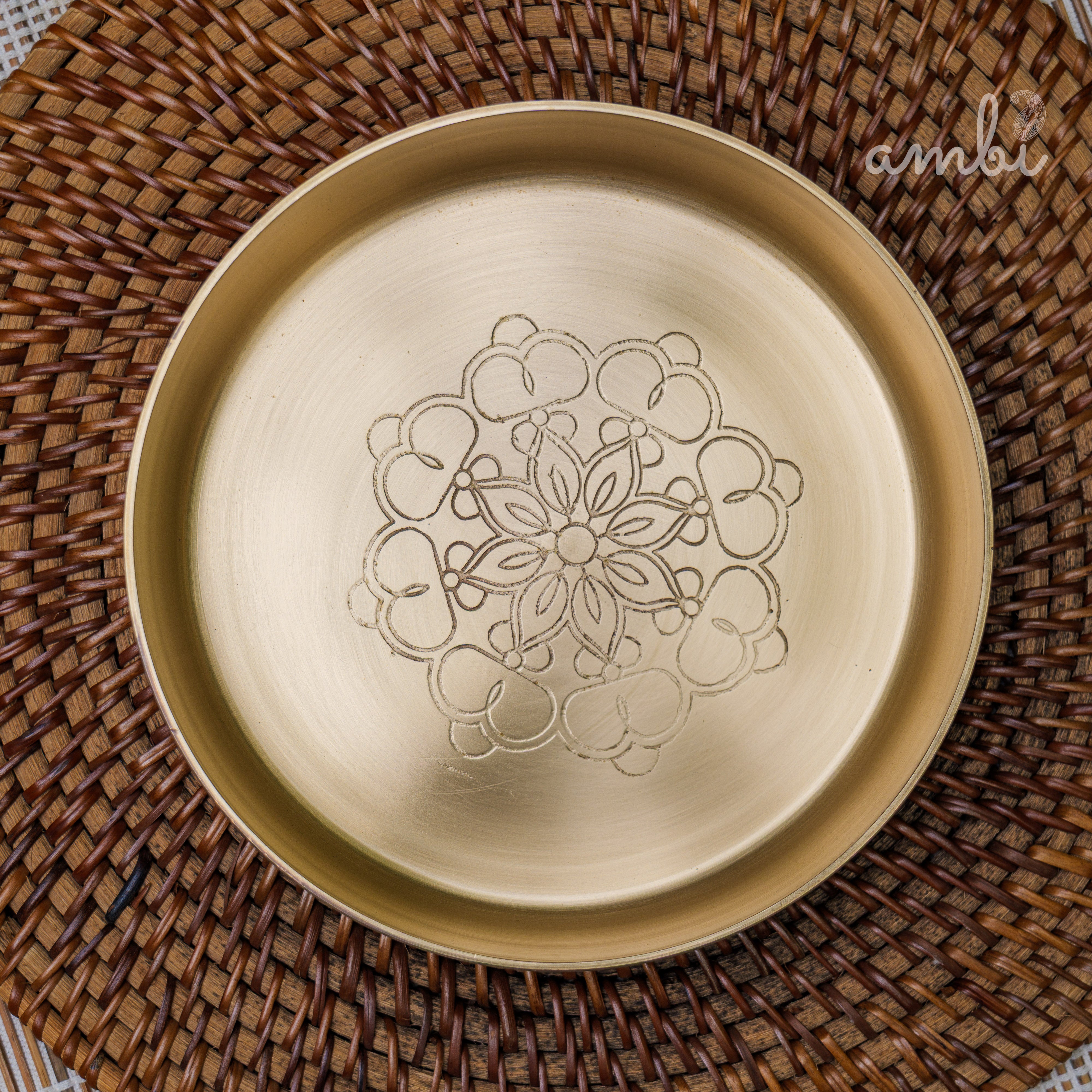Ambi Lead Free 100% Pure Kansa Mandala Etched Thali 6.5 inch