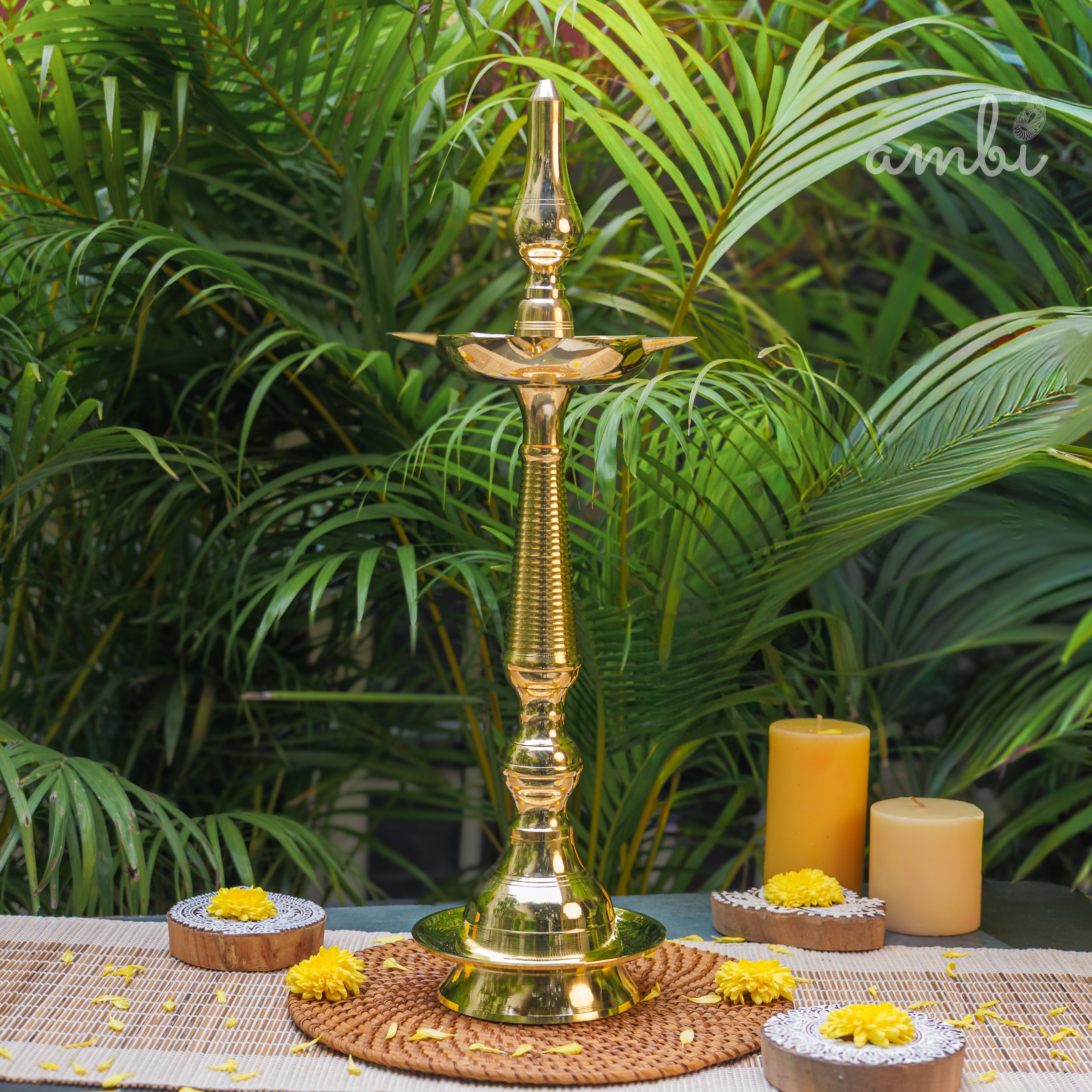 Ambi Pure Brass Kerala Pooja Deepam / Deepak tall 55 cm