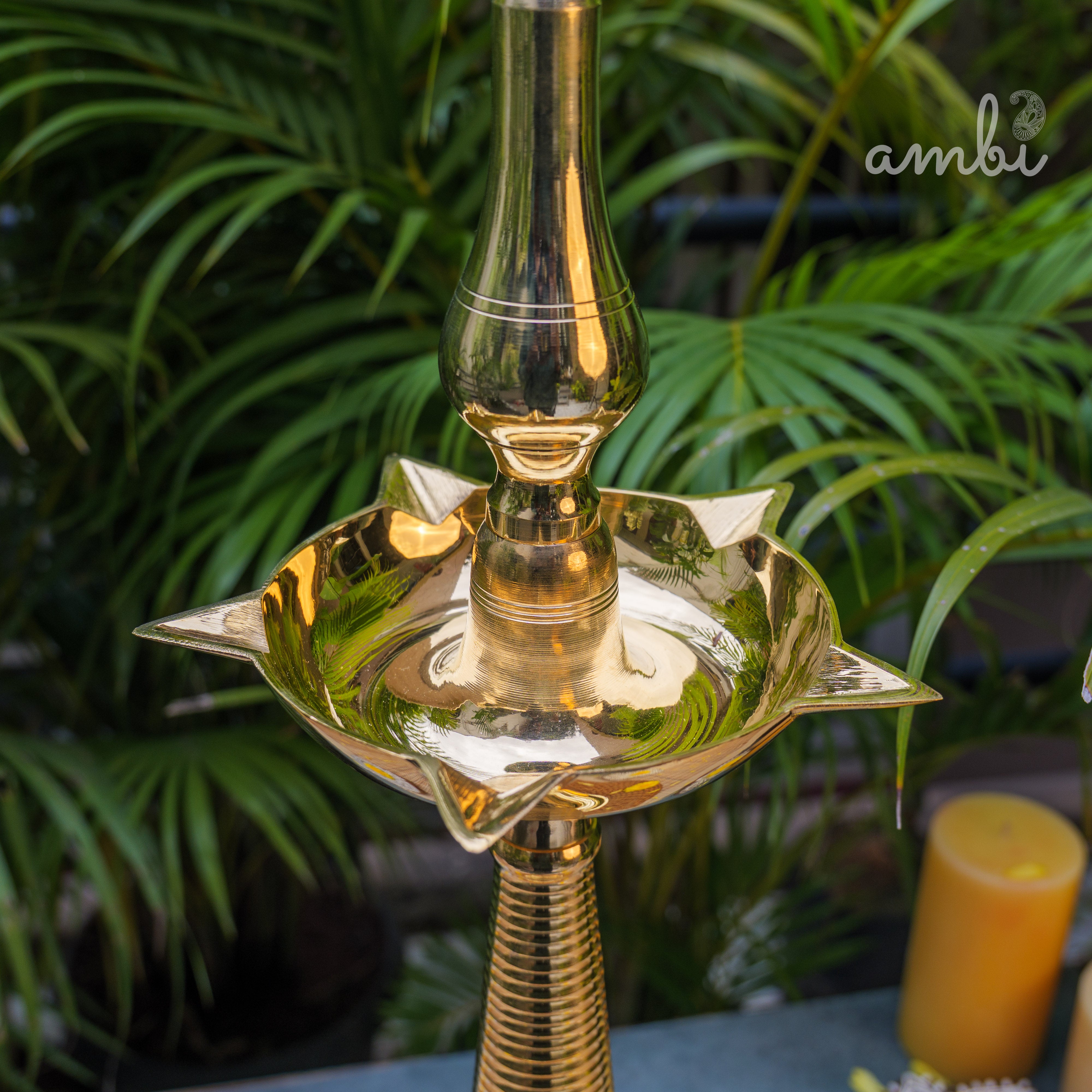 Ambi Pure Brass Kerala Pooja Deepam / Deepak tall 55 cm