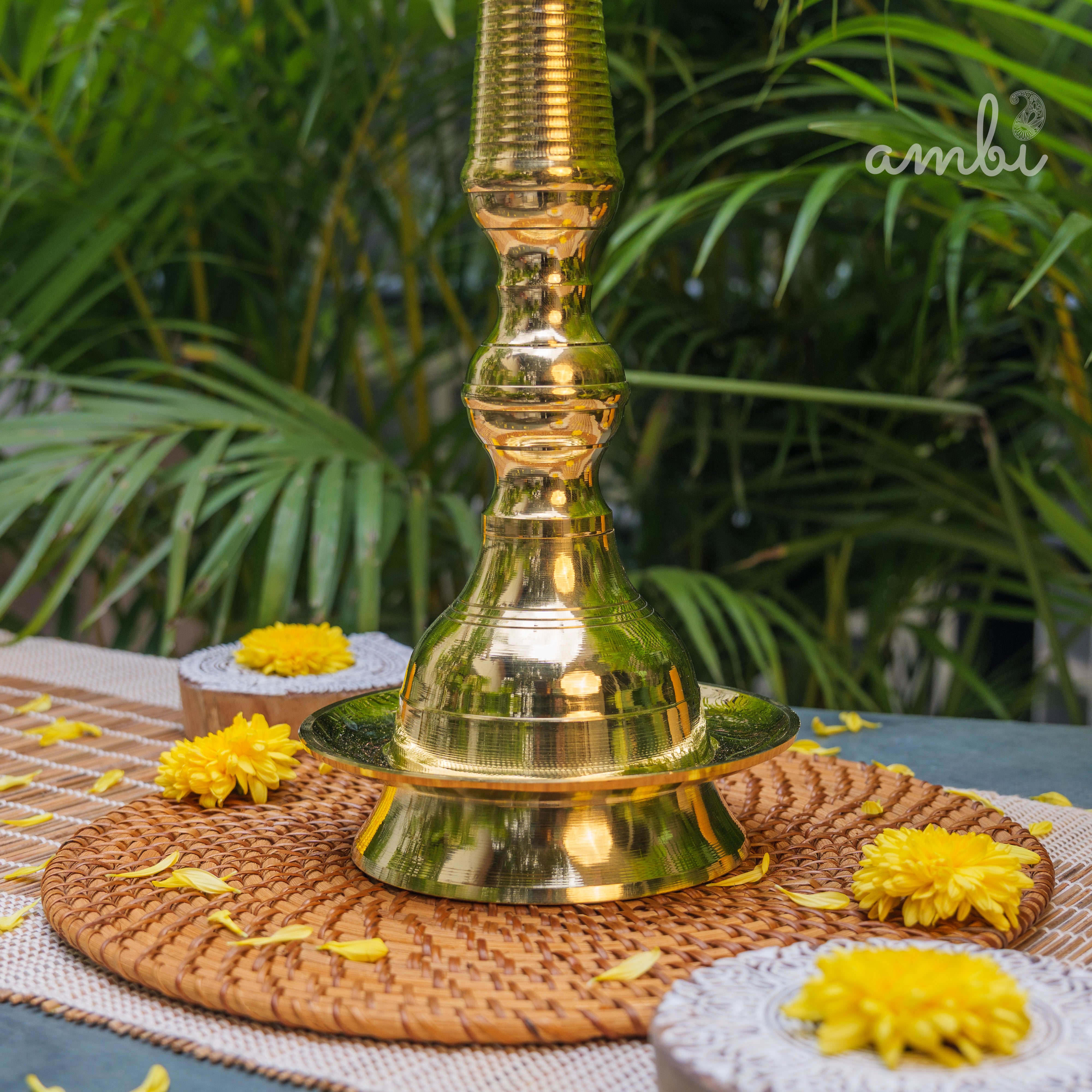 Ambi Pure Brass Kerala Pooja Deepam / Deepak tall 55 cm