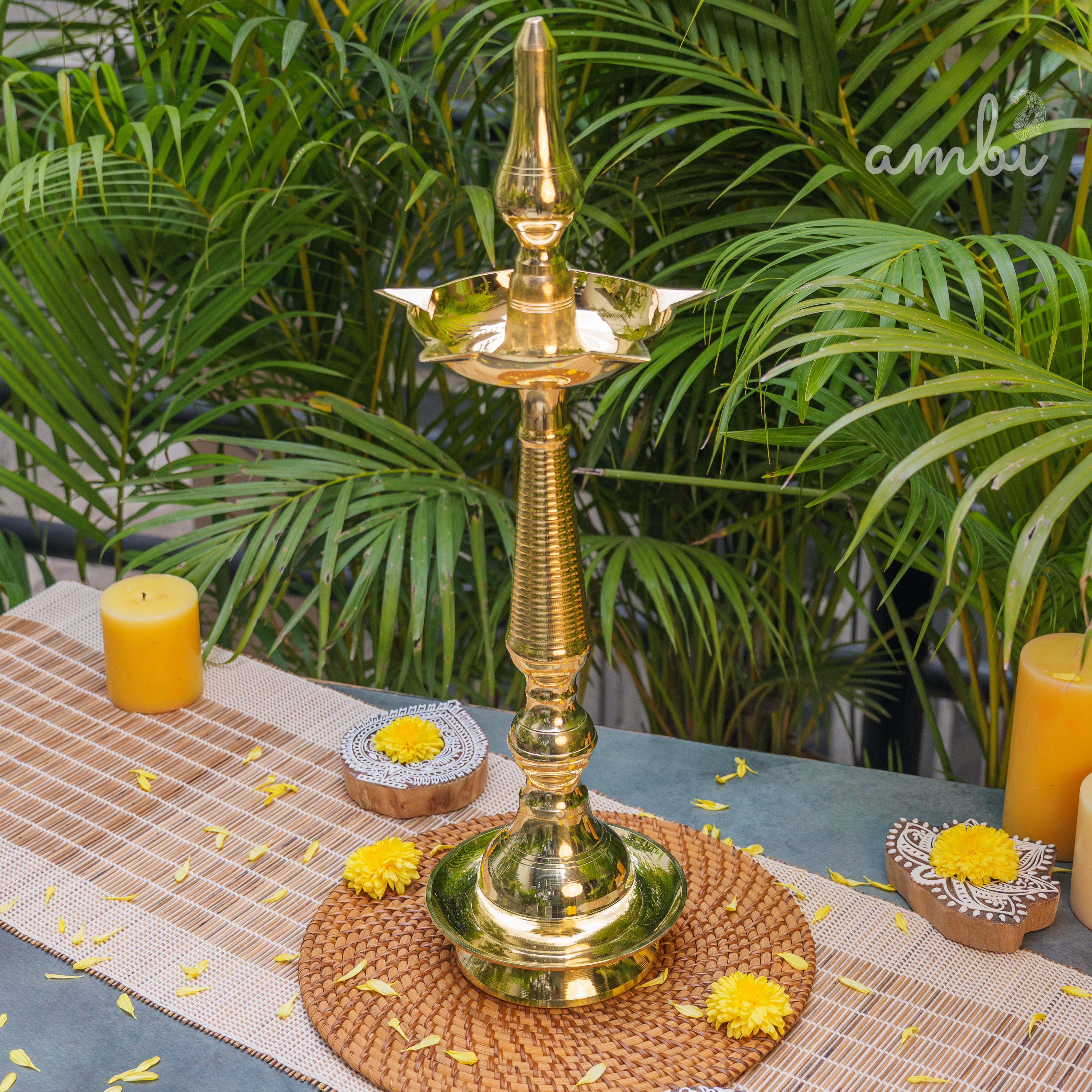 Ambi Pure Brass Kerala Pooja Deepam / Deepak tall 55 cm