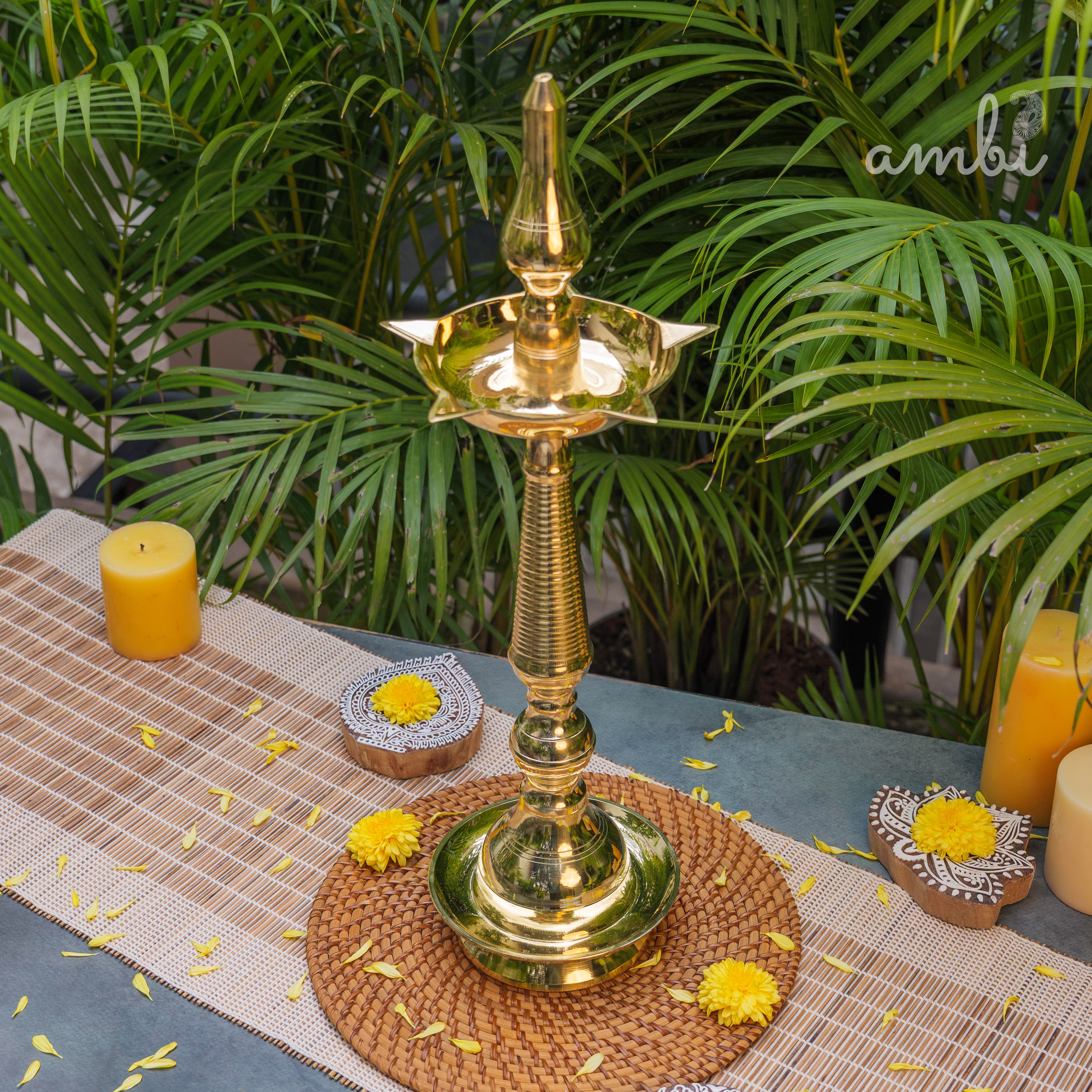 Ambi Pure Brass Kerala Pooja Deepam / Deepak tall 55 cm