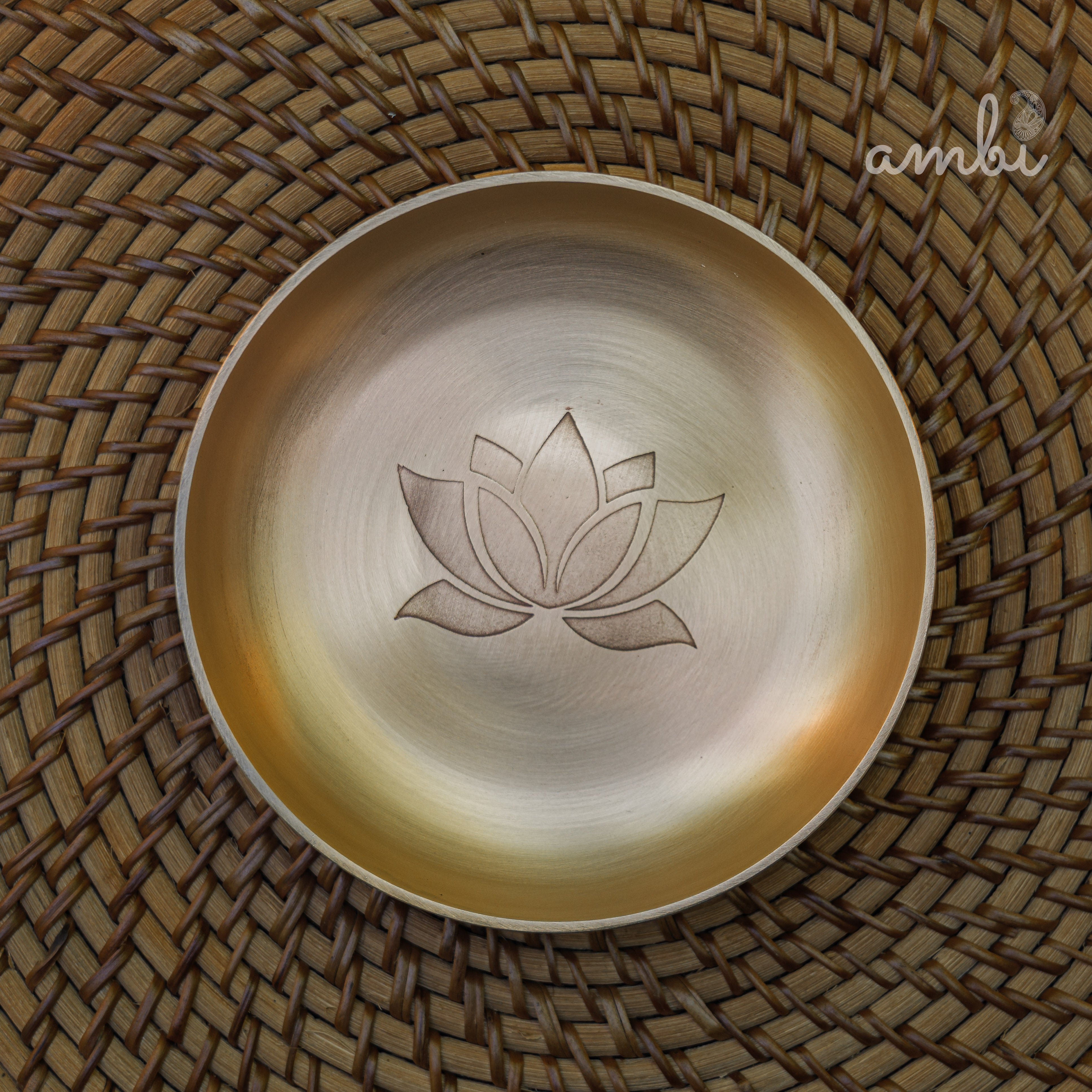 AMBI 100% Pure Lead Free Kansa Lotus Etched Small Plate | Dessert Plate | Puja Plate