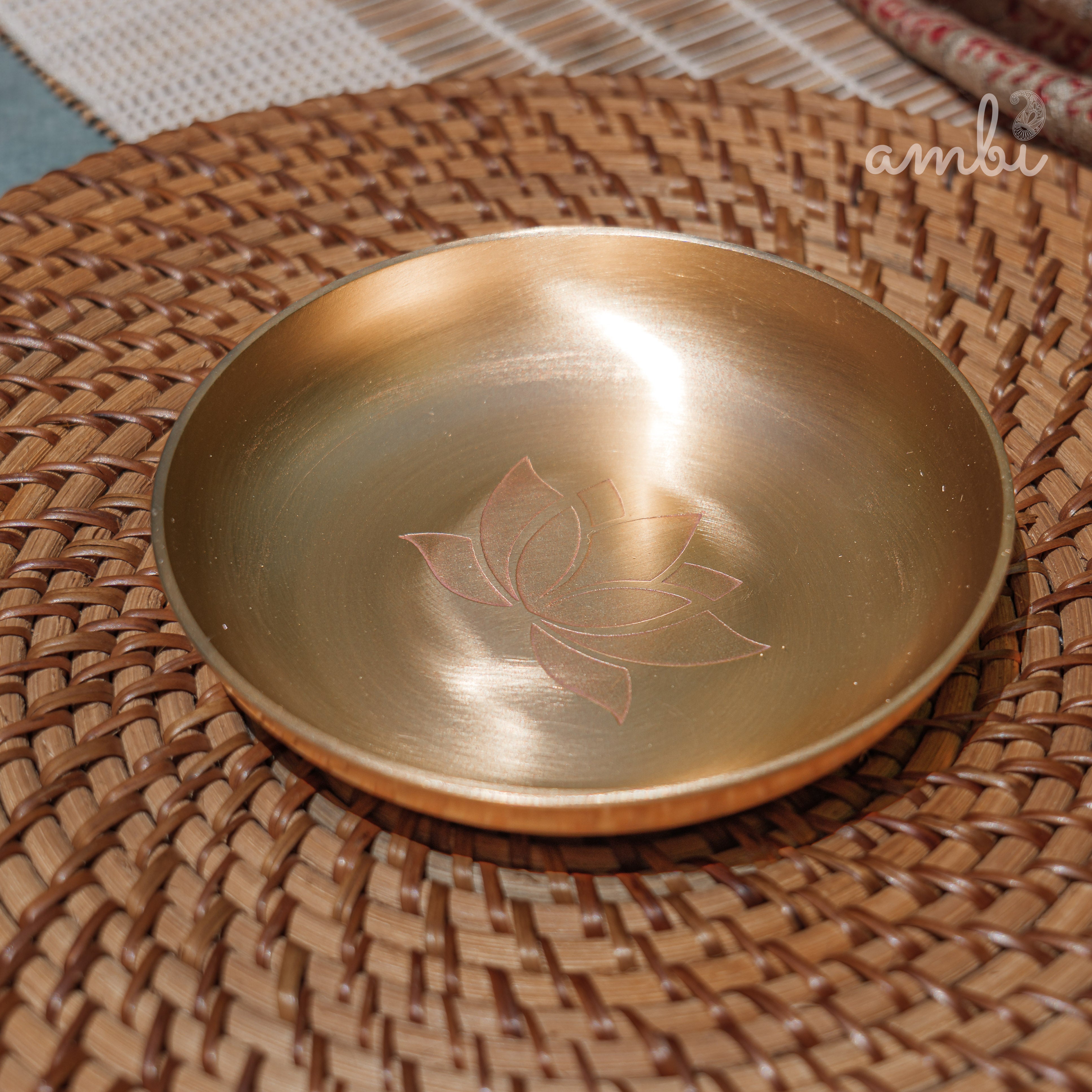 AMBI 100% Pure Lead Free Kansa Lotus Etched Small Plate | Dessert Plate | Puja Plate