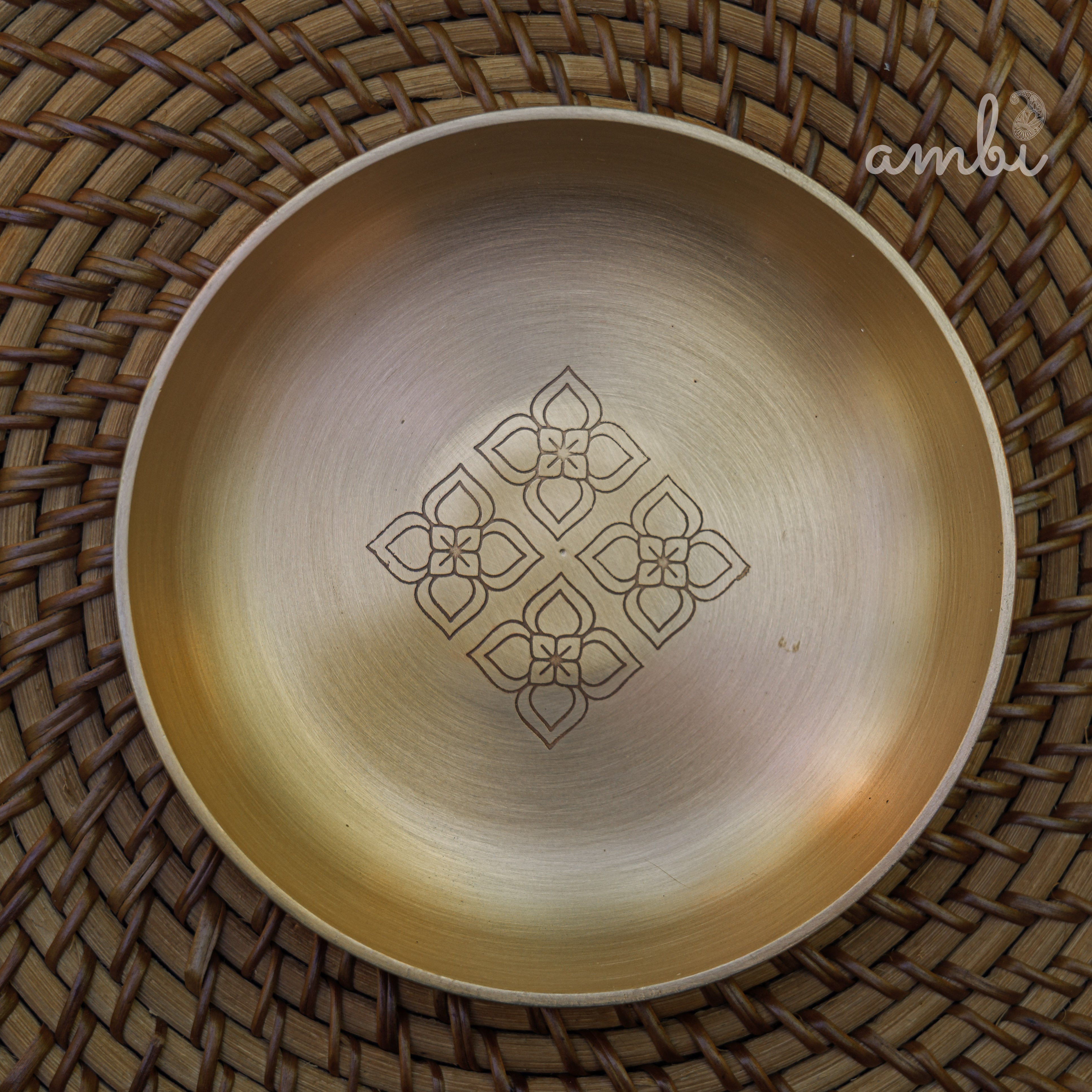 AMBI 100% Pure Lead Free Kansa Pattern Etched 5-Inch Small Plate for Dessert Plate | Puja Plate