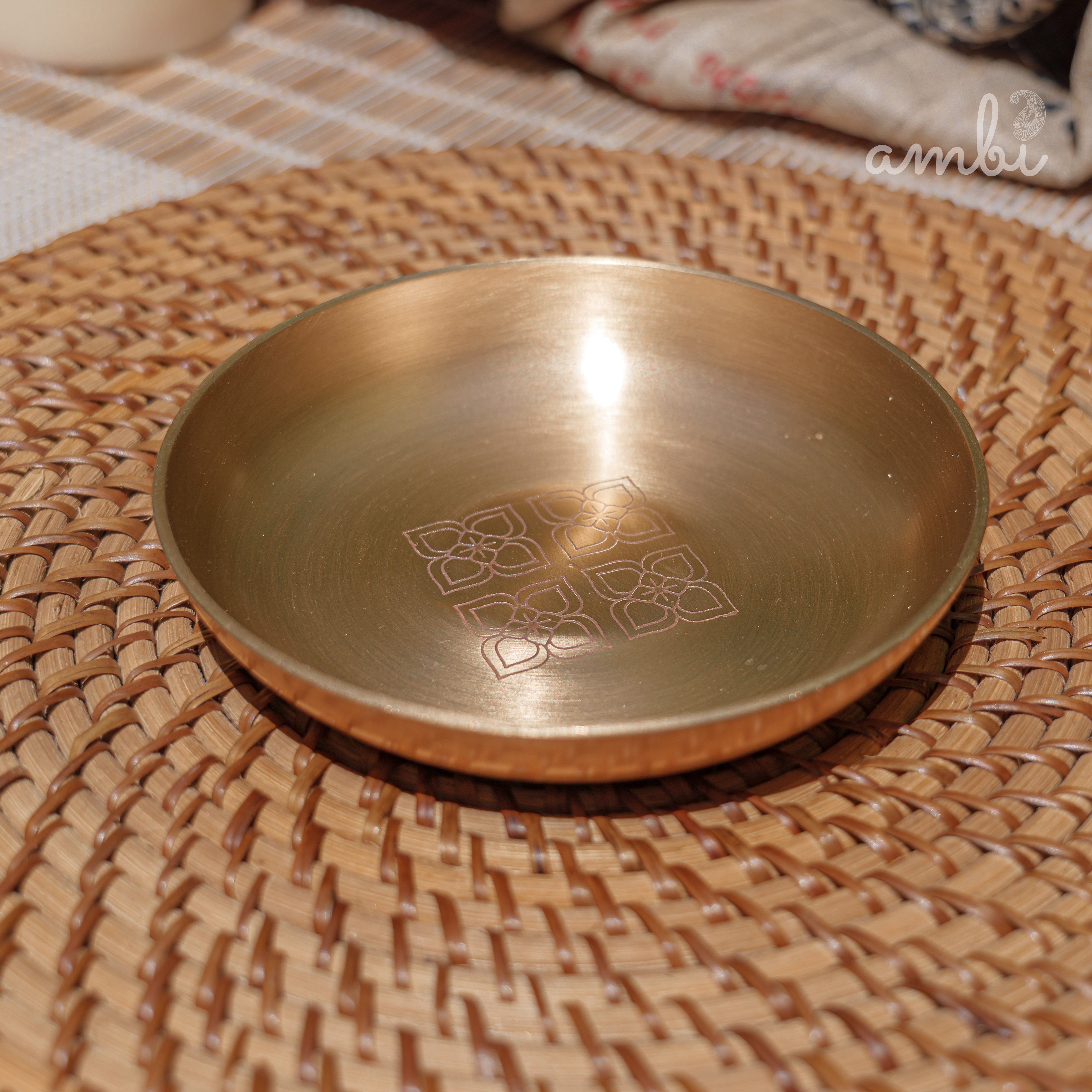 AMBI 100% Pure Lead Free Kansa Pattern Etched 5-Inch Small Plate for Dessert Plate | Puja Plate