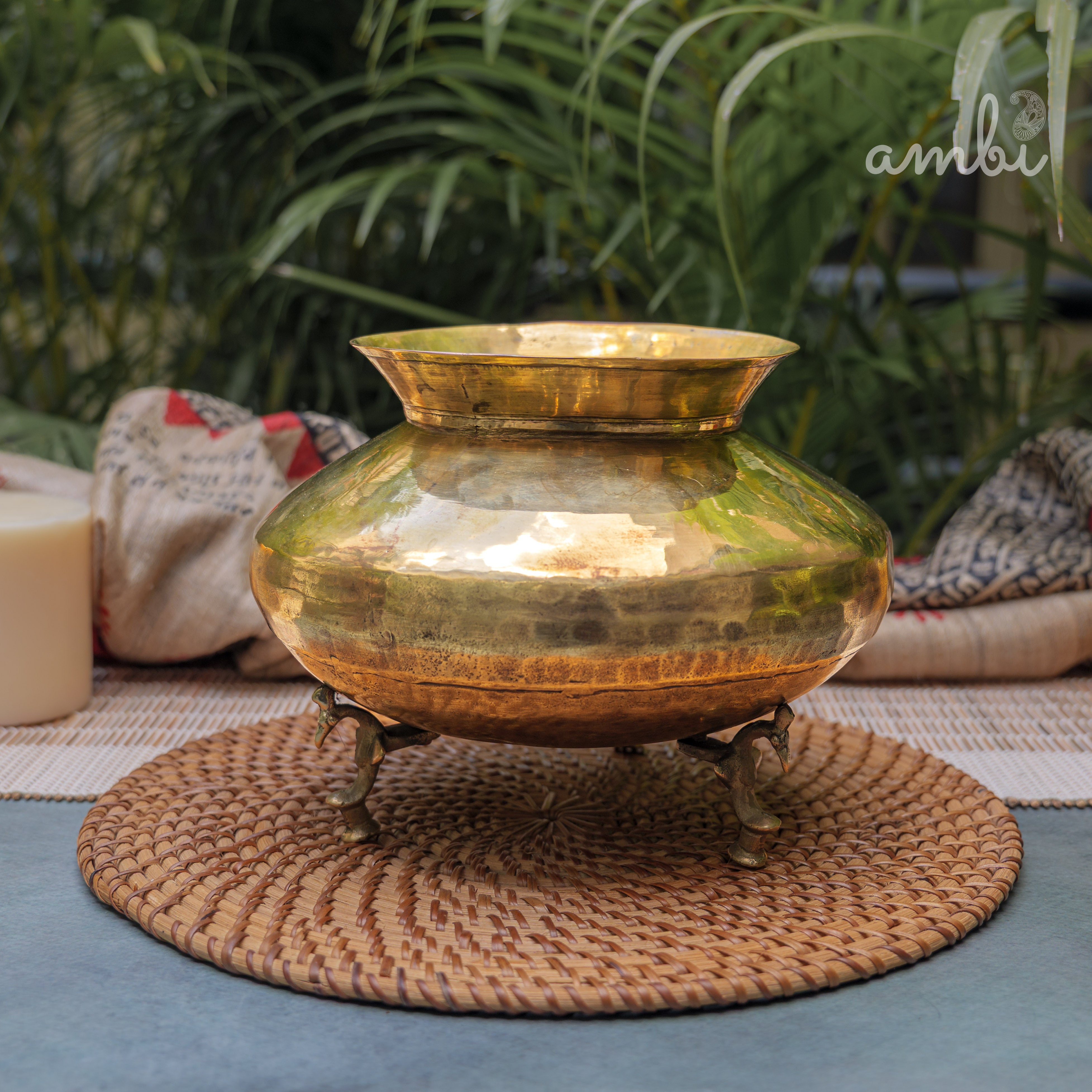 Vintage Brass Water Pot (Mataka) on Legs