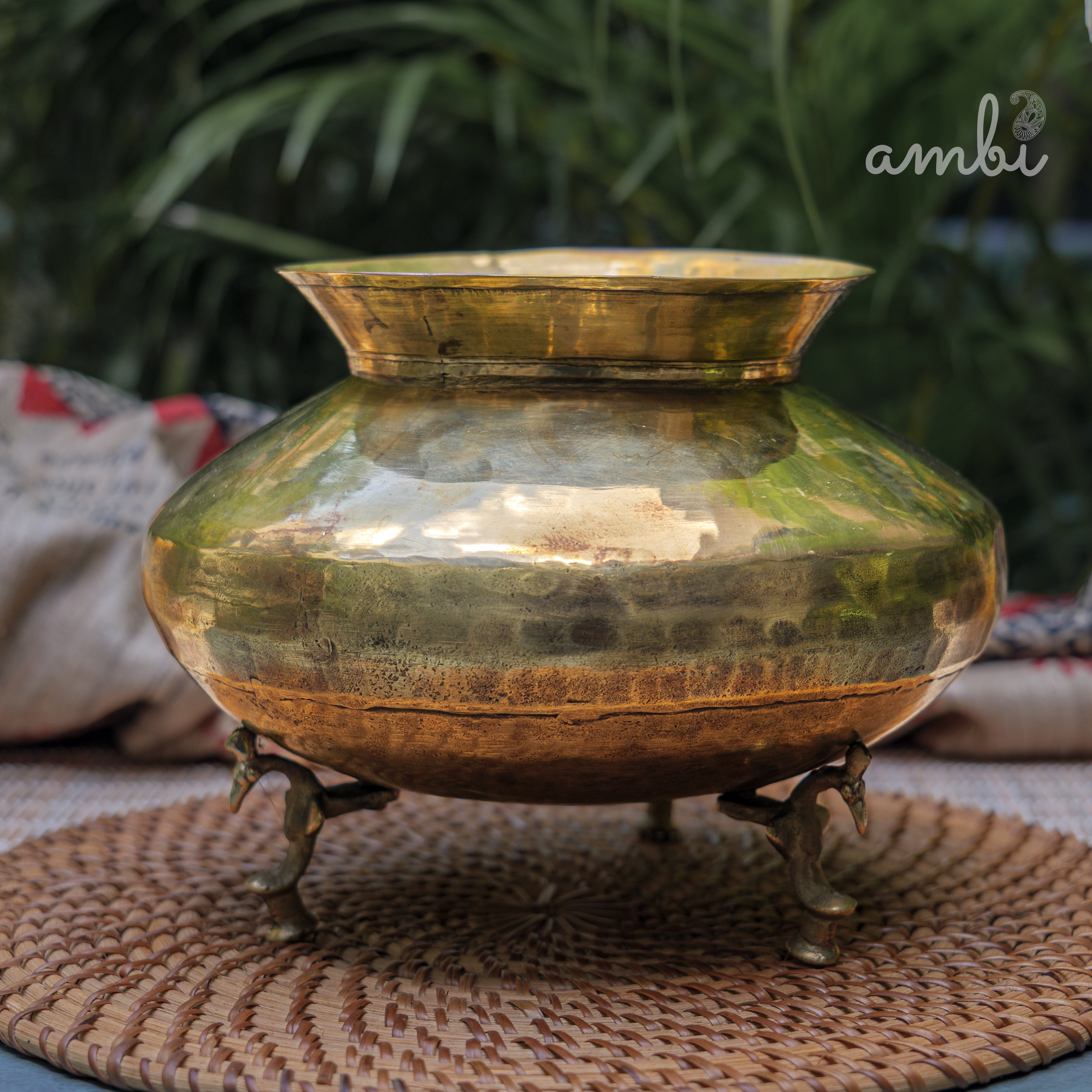 Vintage Brass Water Pot (Mataka) on Legs