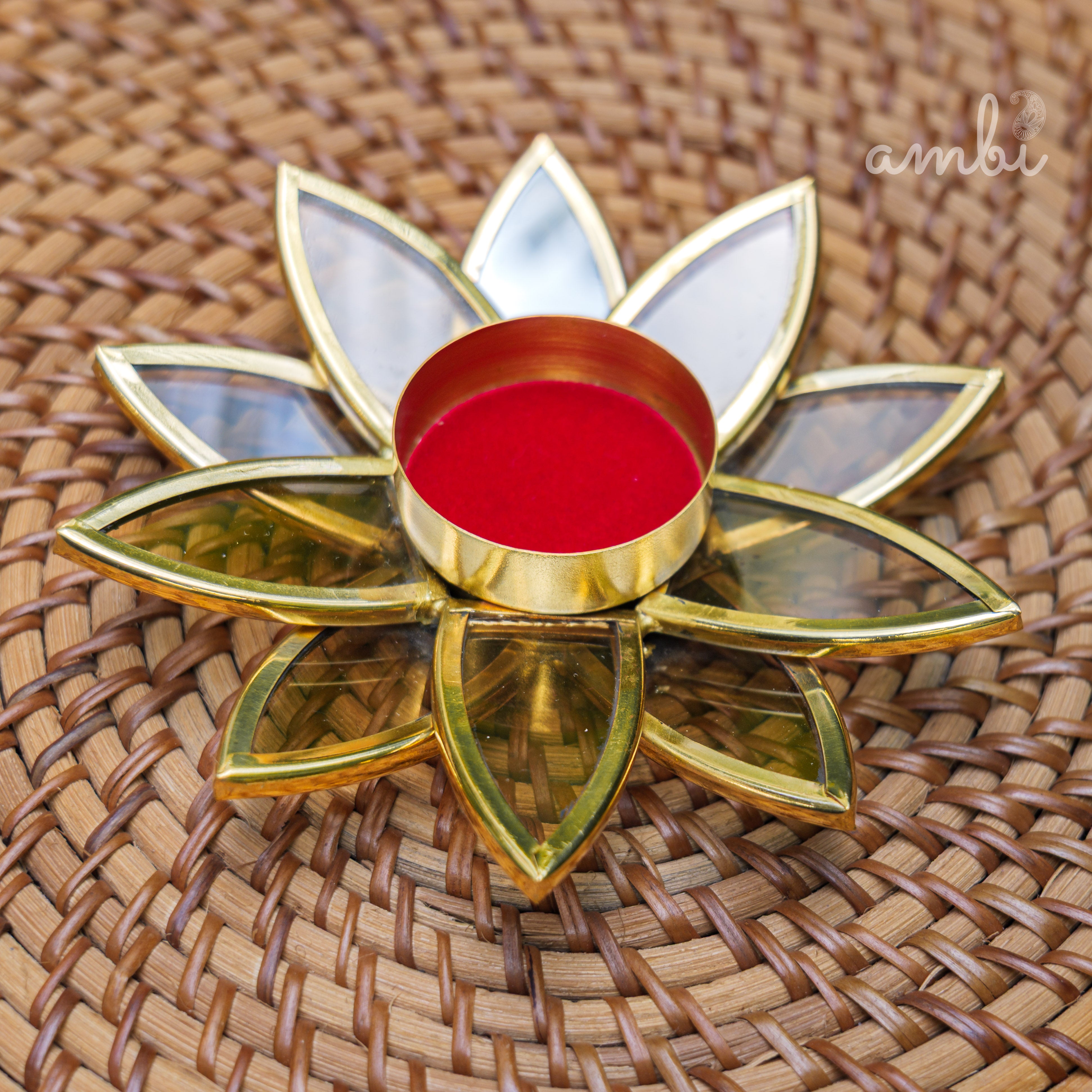 Ambi Pure Brass Lotus Tea Light Candle Holder