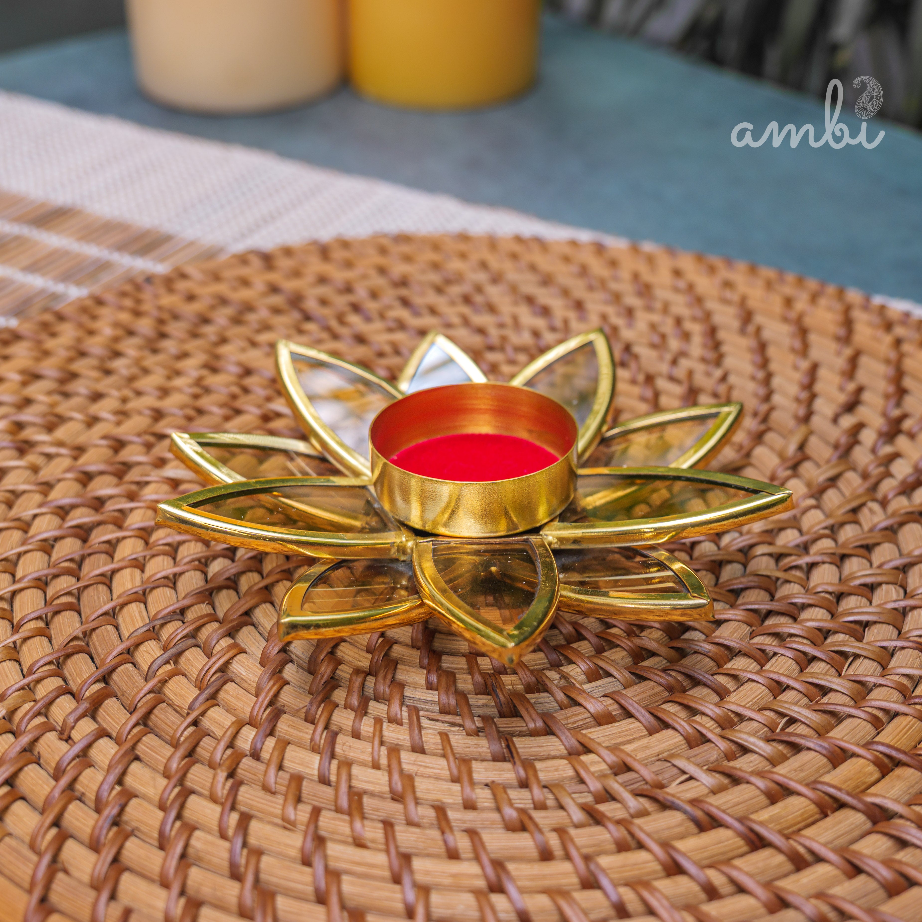 Ambi Pure Brass Lotus Tea Light Candle Holder