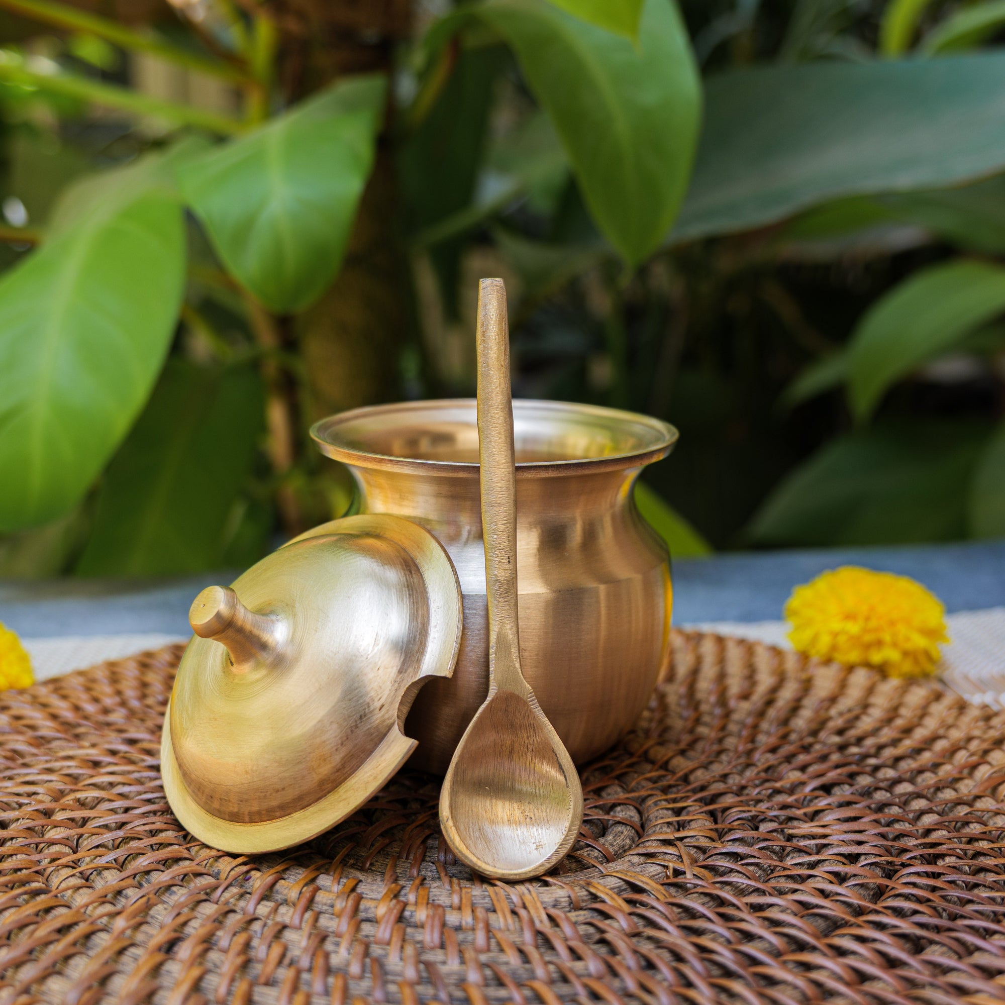 Handmade Artisanal Fine Finish Pure 100% Kansa Heavy Ghee Pot for Health Benefits - Large -  275 ML Pot with Spoon
