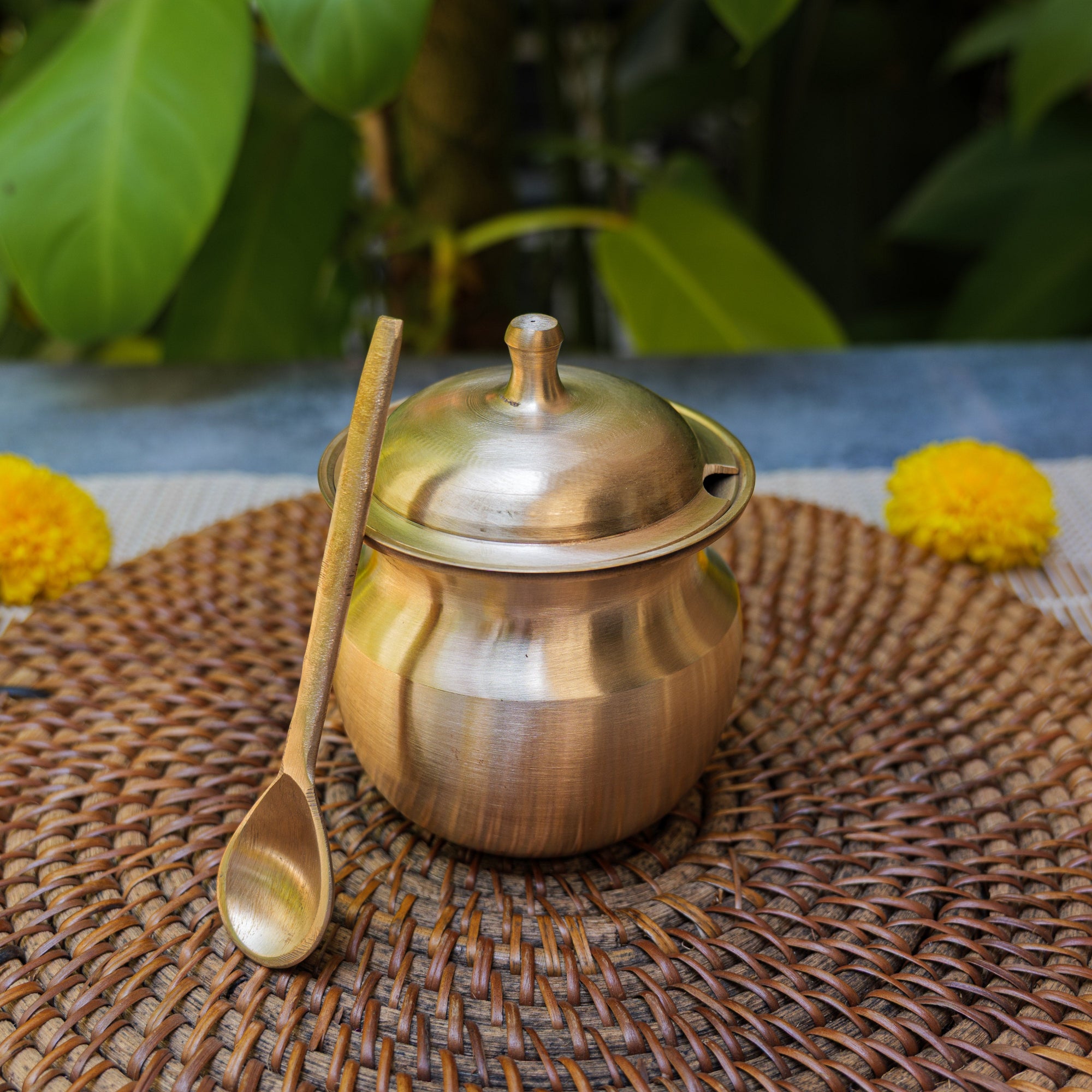 Handmade Artisanal Fine Finish Pure 100% Kansa Heavy Ghee Pot for Health Benefits - Large -  275 ML Pot with Spoon