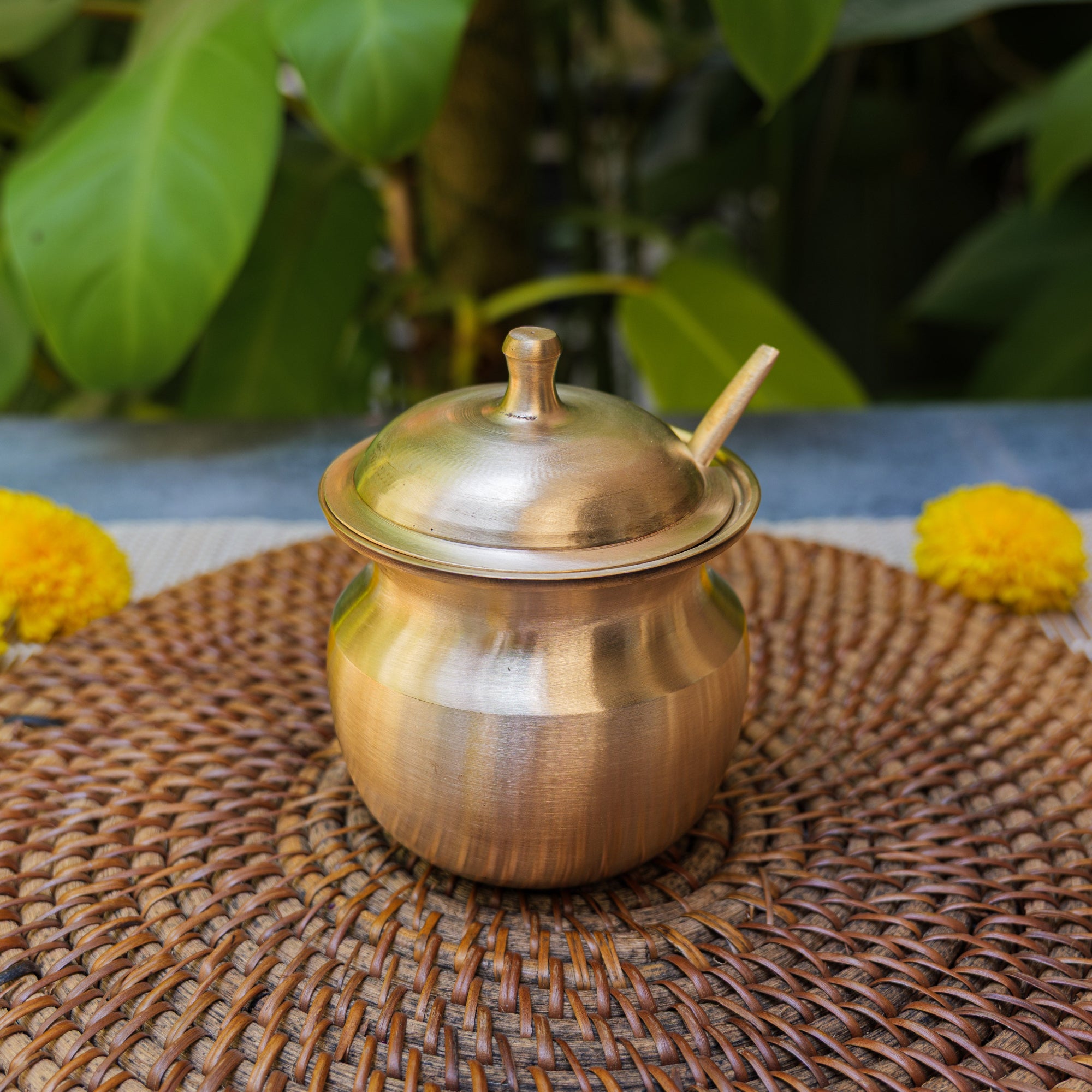 Handmade Artisanal Fine Finish Pure 100% Kansa Heavy Ghee Pot for Health Benefits - Large -  275 ML Pot with Spoon