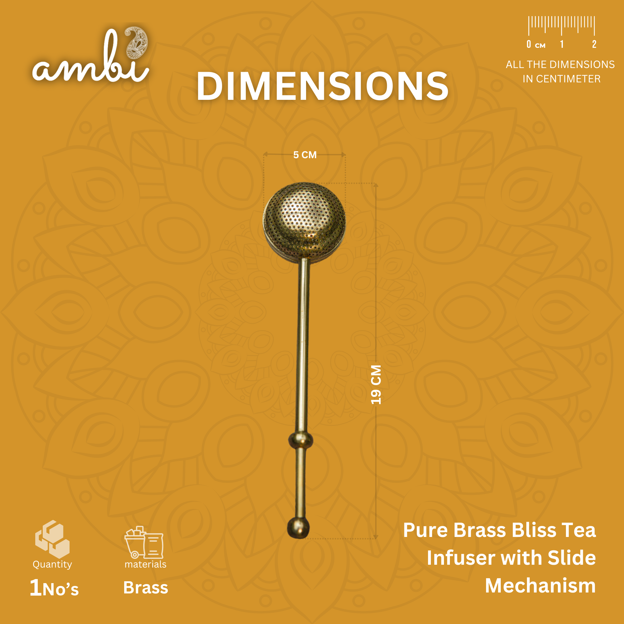 Pure Brass Bliss Tea Infuser with Slide Mechanism - GOLD