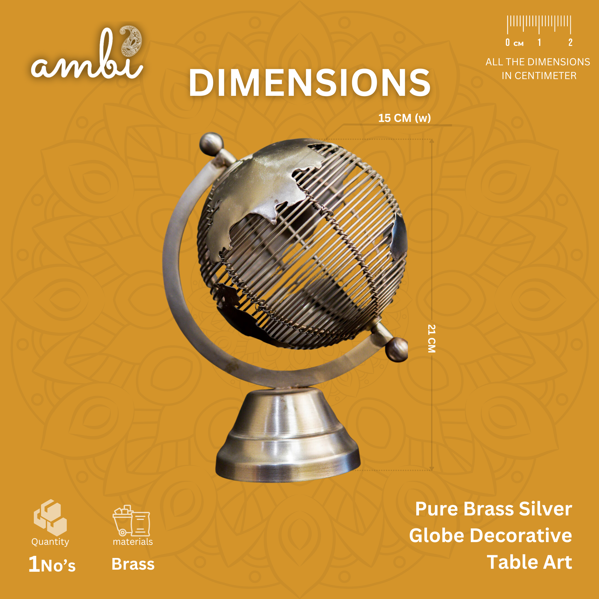 Pure Brass Silver Globe Decorative Table Art