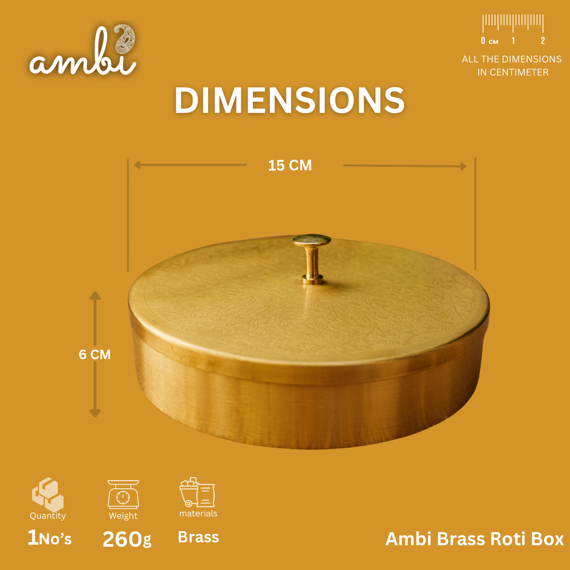 Ambi Pure Brass Elegant Etched Small Round Box