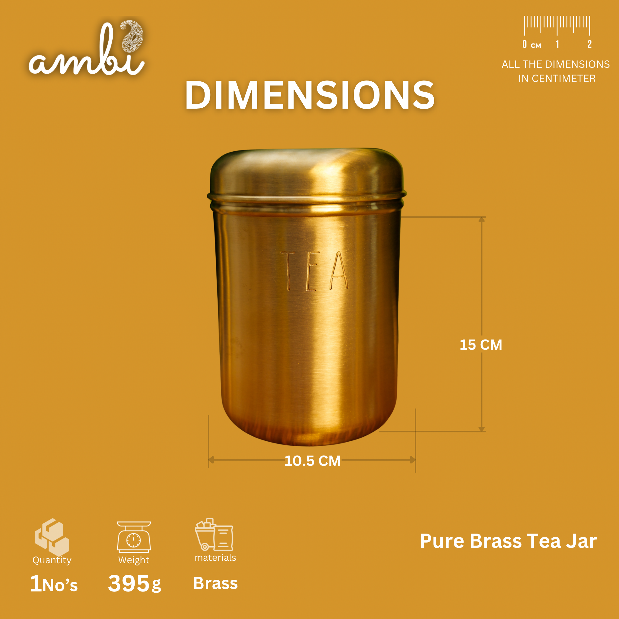 Pure Brass Tea Jar Storage Container - 1 L