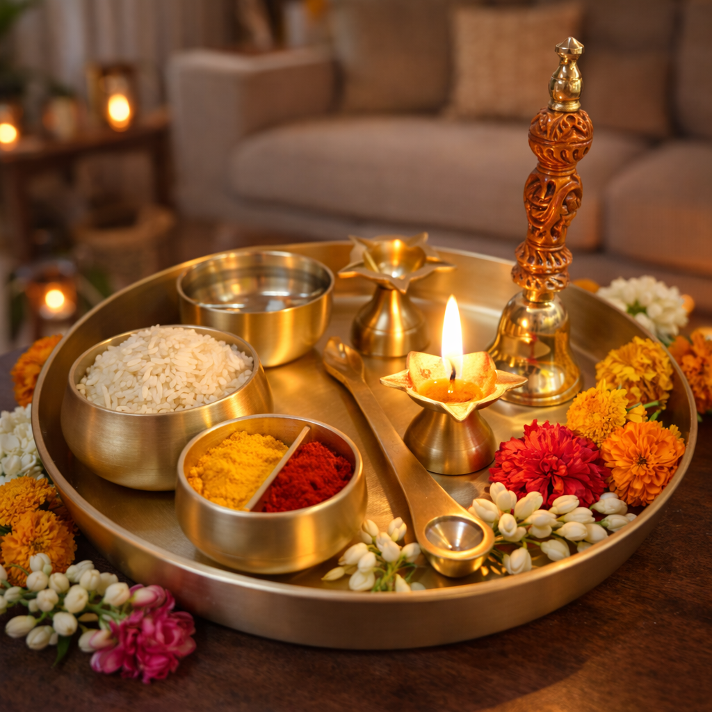 Ambi Divine Experience - Pure Lead Free Kansa Puja Thali Set of 6