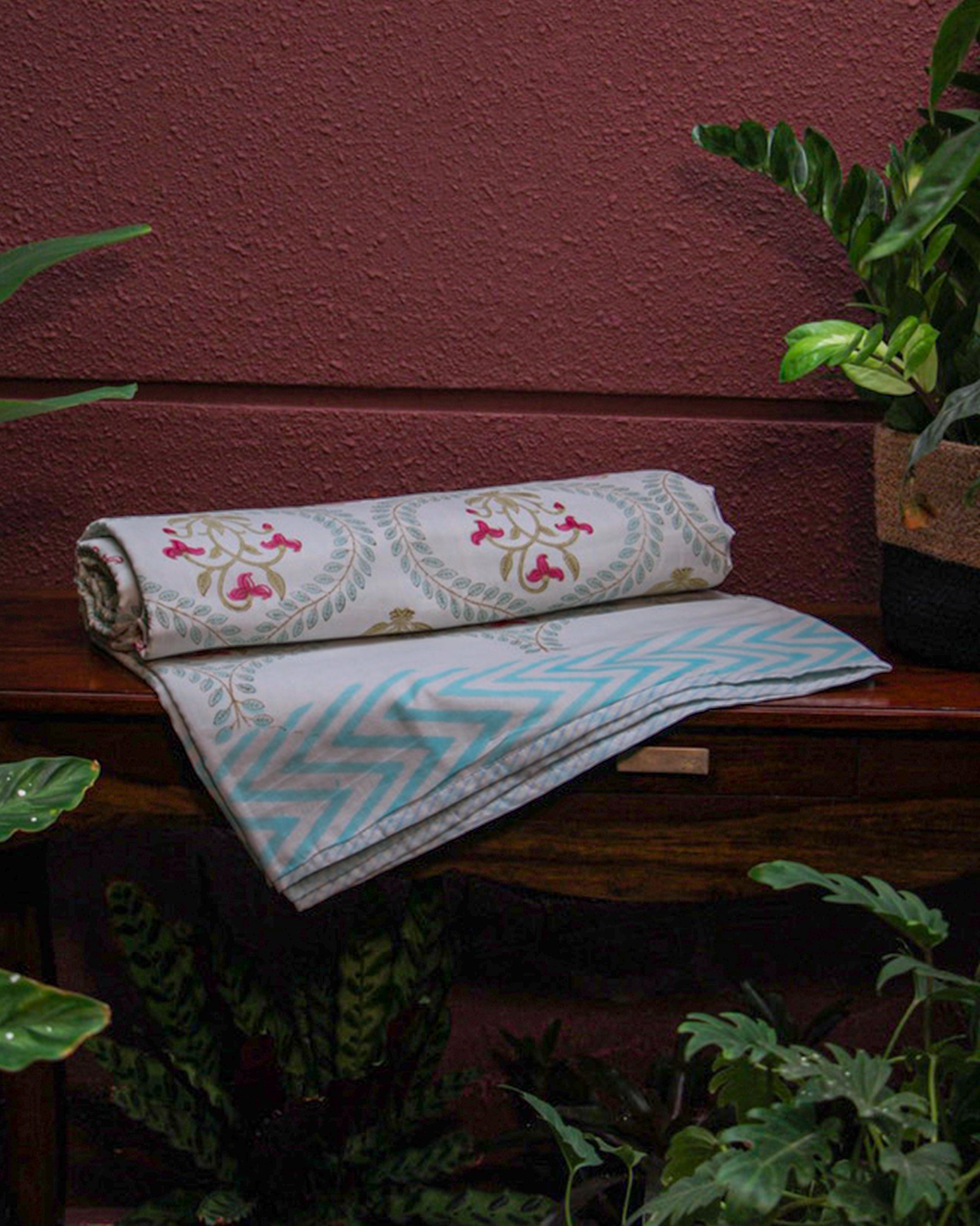 Diwali 2025 Collection - Hand Block Pure Cotton Floral Bedsheet (Single)