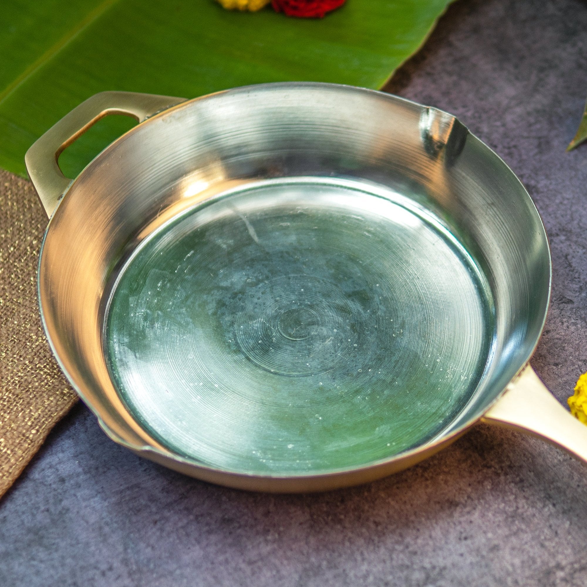 Pure Brass Fry Pan With Heavy Base - 10 Inches Diameter